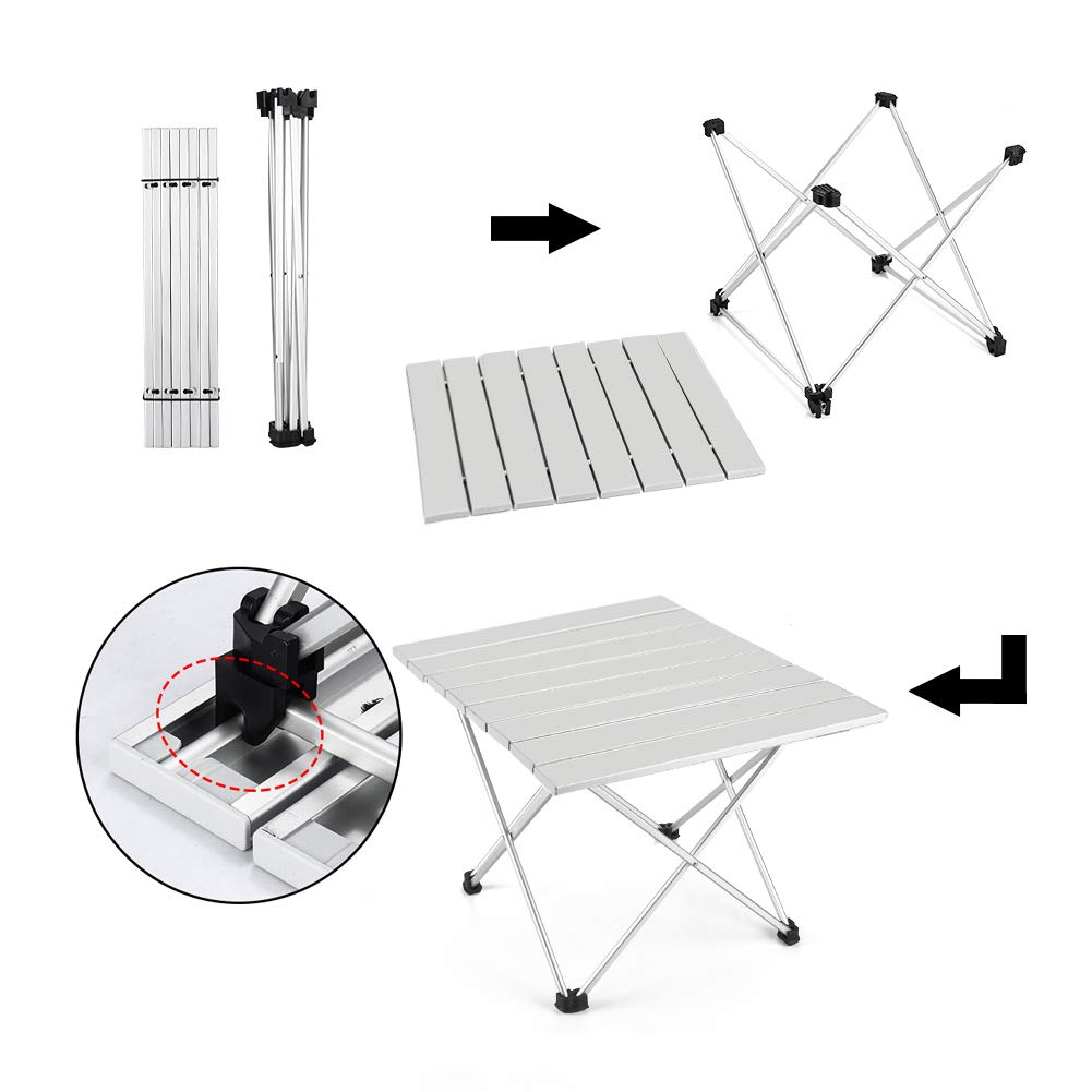 Lightweight Aluminum Folding Table - Portable Camping Table for Outdoor Picnic, Backpacking, Beach & Patio - Collapsible & Foldable Design (Silver, Large 27