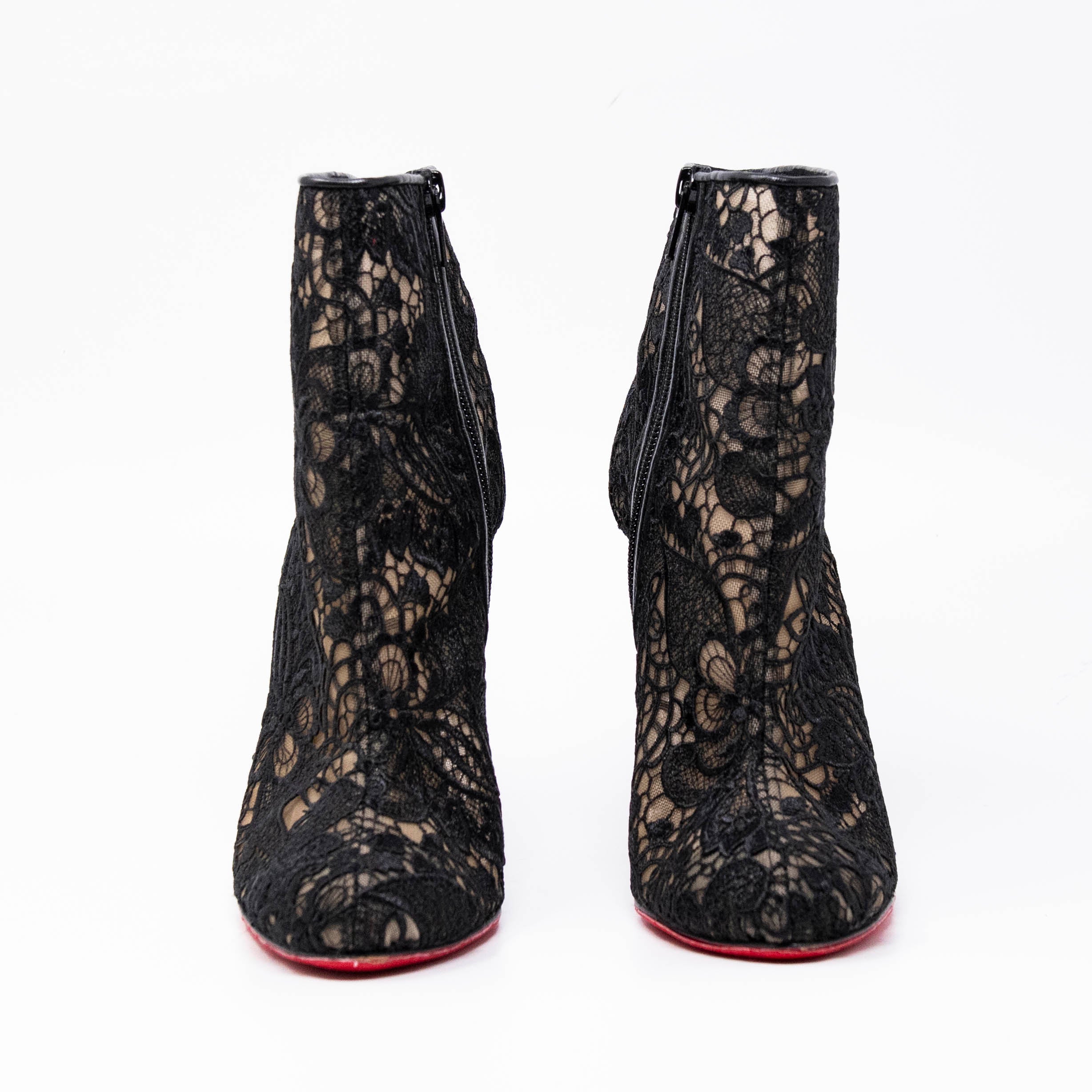 Christian Louboutin Black Miss Tennis Lace-Up Ankle Boots Size 37 - Stylish Women's Fashion Booties for Casual Outings & Night Out