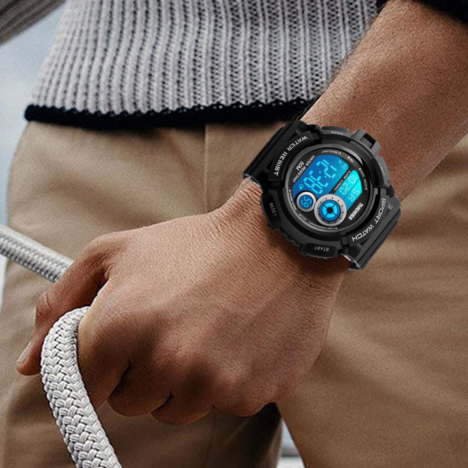FANMIS Men's Military Digital Watch - 50M Water Resistant LED Backlight Sports Watch with Multifunction for Outdoor, Hiking & Casual Wear | Unisex Electronic Wristwatch for Men & Women