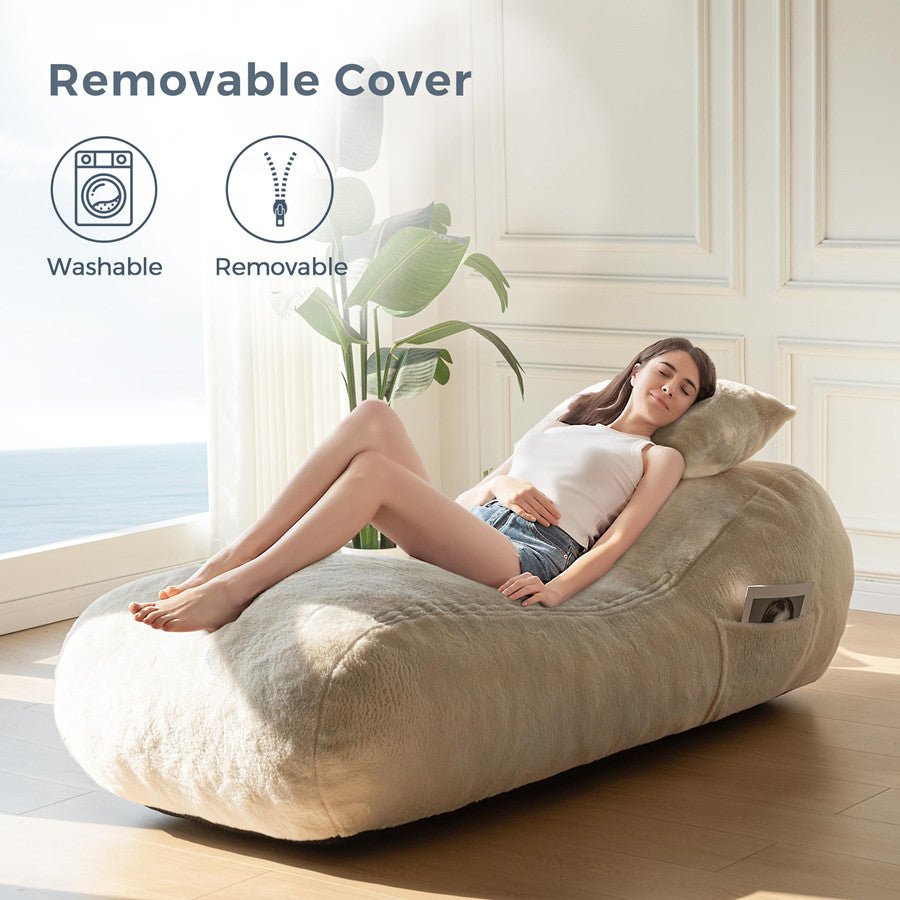 MAXYOYO Oversized Bean Bag Couch with Removable Pillow - Gaming Chair & Lounge Sofa for Adults - Soft Beige Fabric - Perfect for Game Rooms, Dorm Rooms & Living Room Relaxation