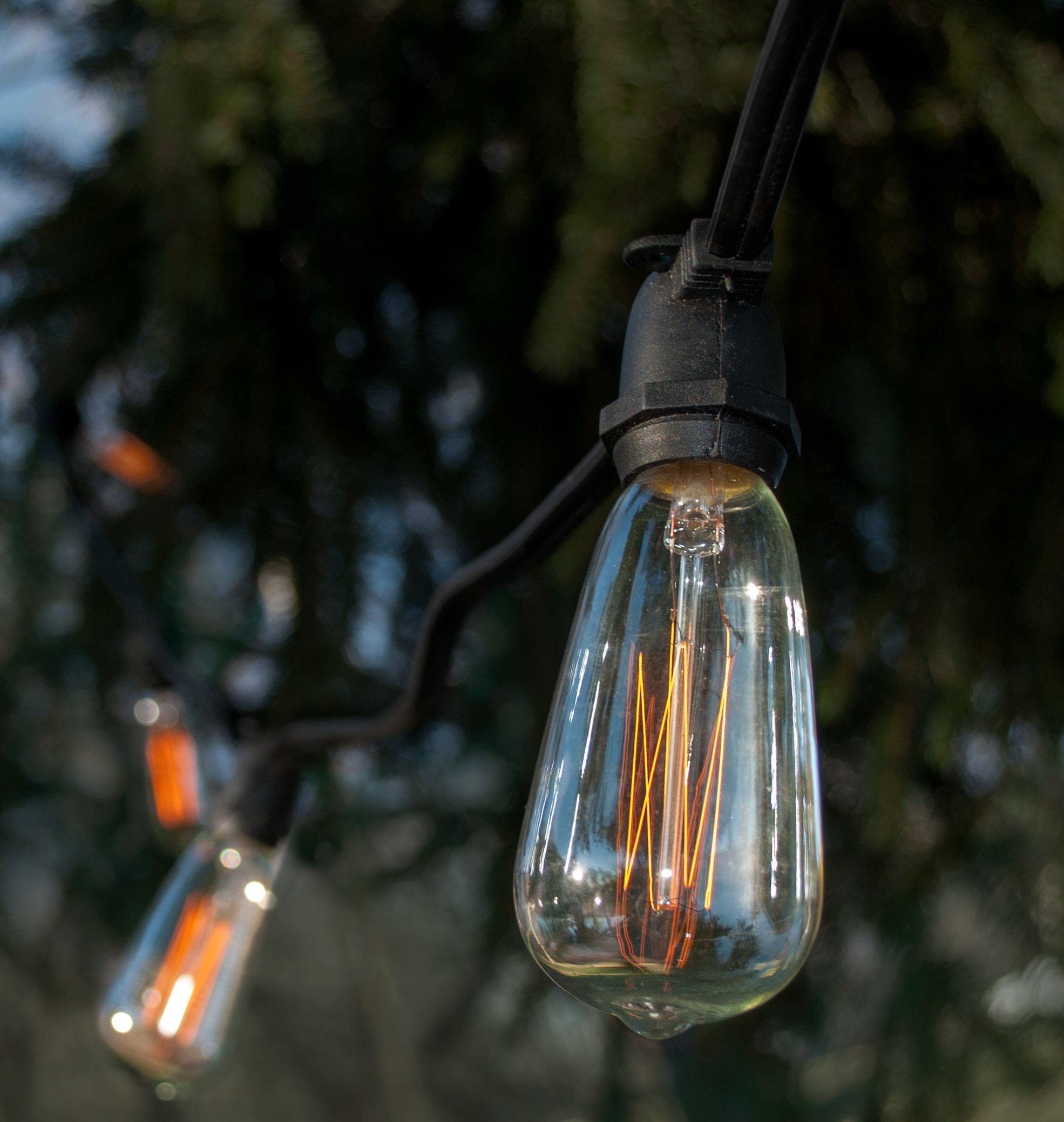 Commercial Edison Bulb Outdoor String Lights - 100 ft Black Wire with Hand-Threaded Filament (ST40 Lantern Style) for Patio, Garden, Wedding & Restaurant Decoration