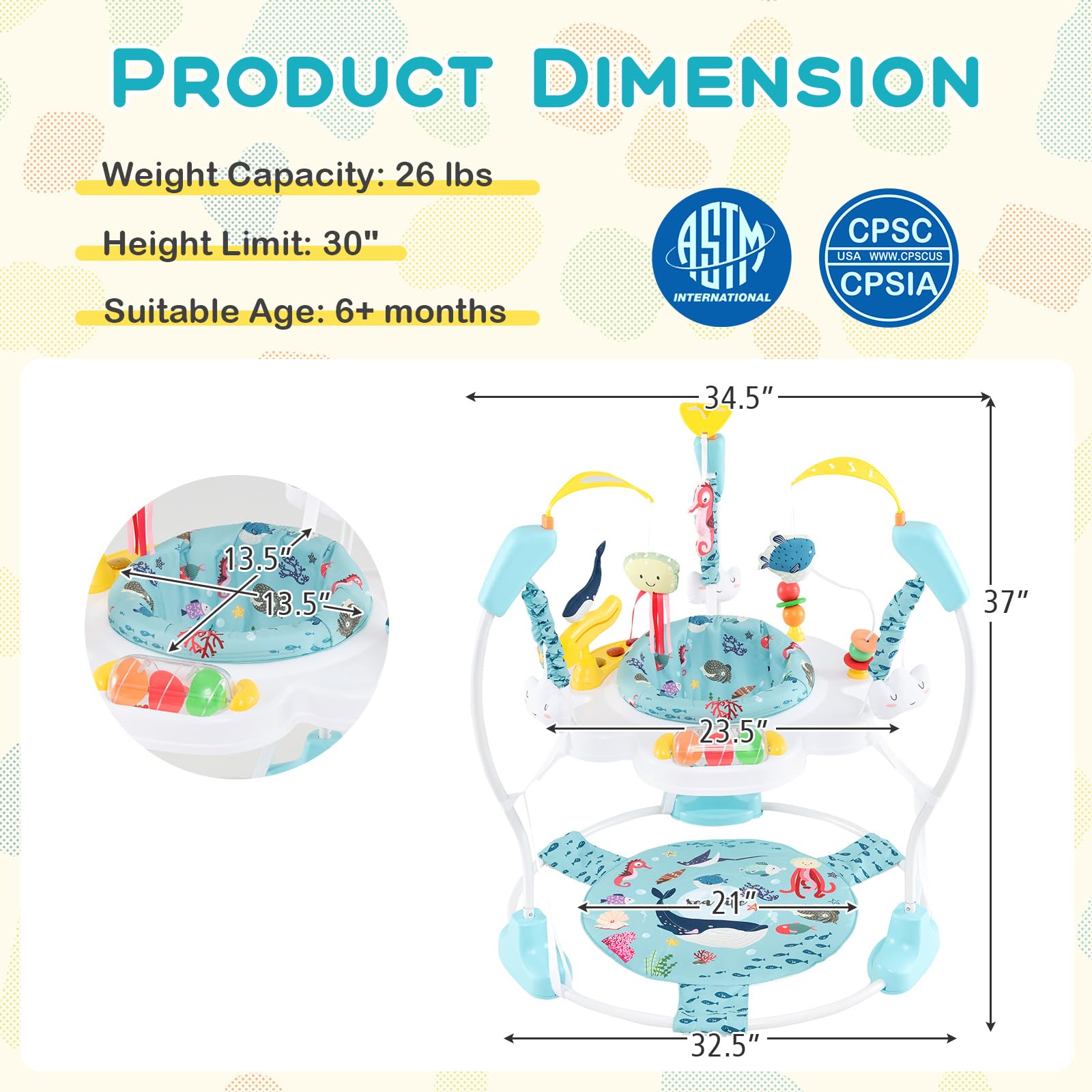 BABY JOY Baby Jumpers & Bouncers - 360° Rotating Activity Center with Music, Lights & Sounds - 5 Adjustable Heights for Infants 6-12 Months - Perfect for Playtime, Learning & Developmental Stimulation at Home or Daycare