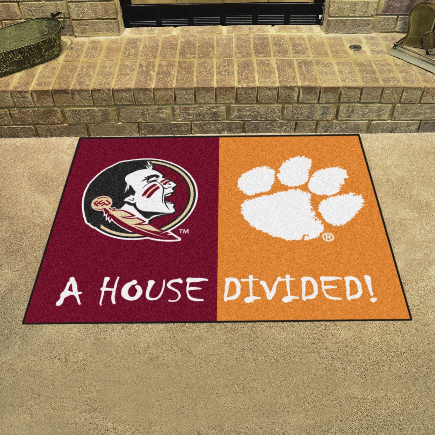 Florida State vs Clemson House Divided Mat 33.75x42.5 Inches - Perfect for College Football Rivalry Games, Tailgating, and Fan Cave Decor