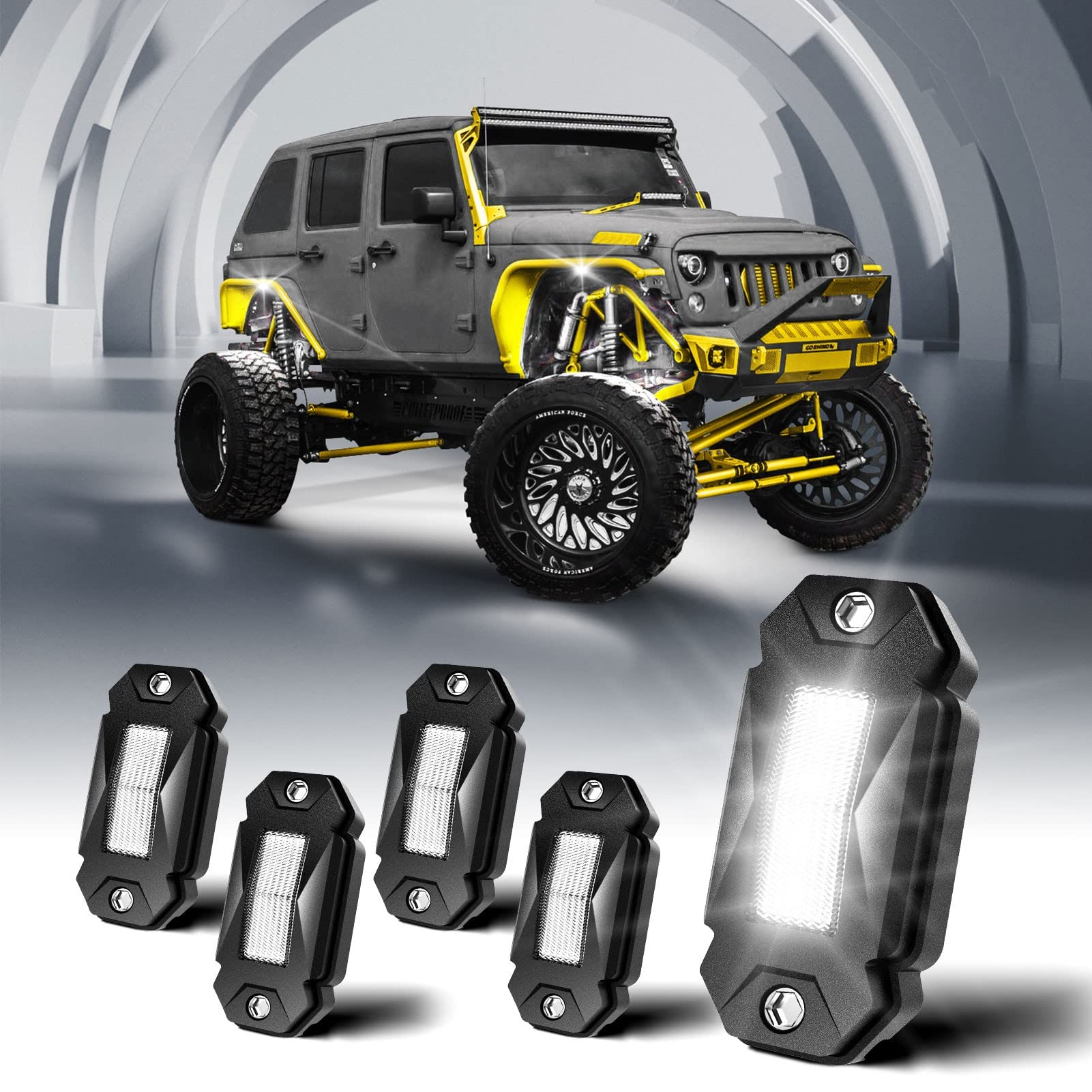 Meelooks 4-Pod LED Rock Lights Kit - 350LM Ultra Bright White Underglow Lights for Trucks, IP68 Waterproof Off-Road Lighting - Perfect for Night Driving, Car Shows & Off-Road Adventures