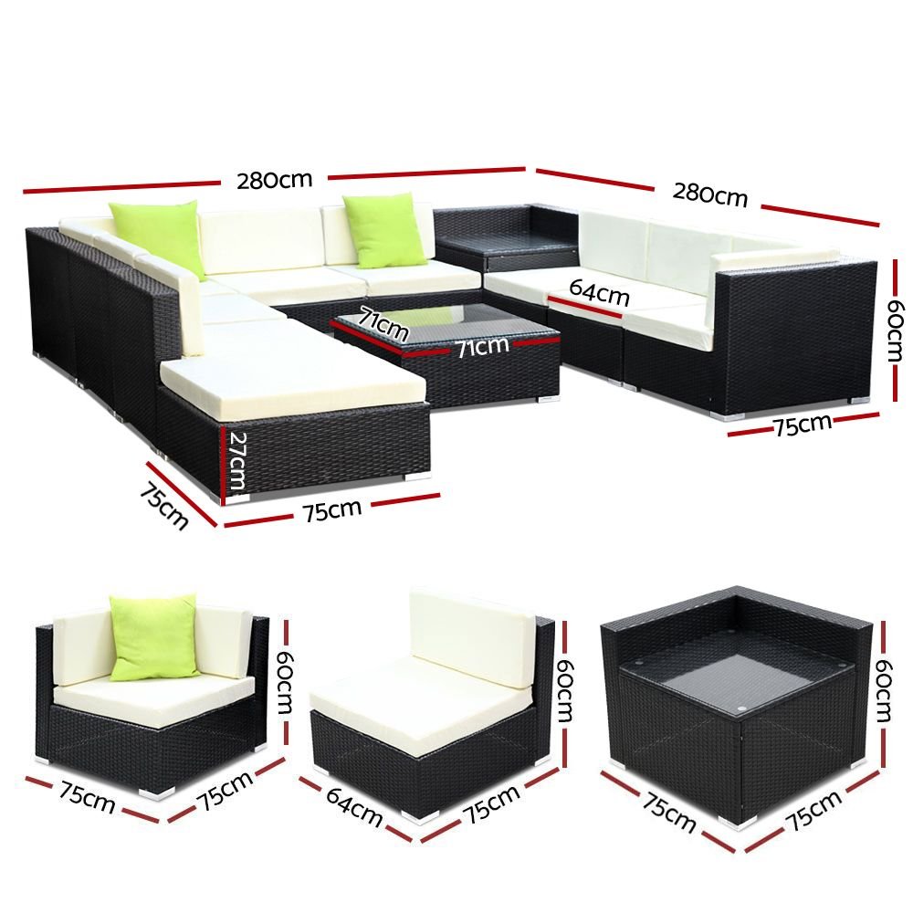 11-Piece Wicker Outdoor Lounge Set with Waterproof Storage Cover - Beige Patio Furniture for Garden, Poolside, and Backyard Relaxation