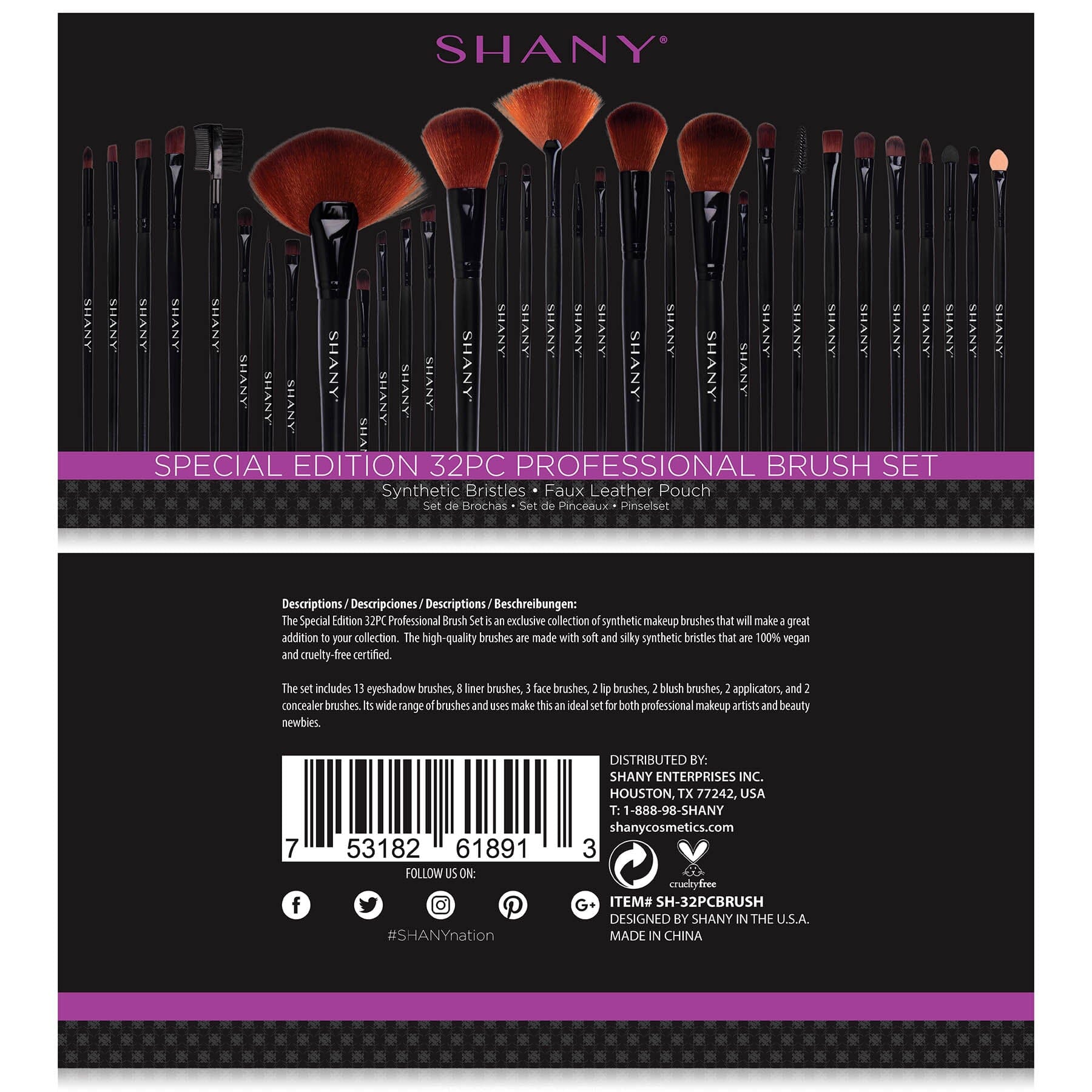 32-Piece Professional Makeup Brush Set with Vegan Leather Pouch - Synthetic Bristles for Foundation, Contour & Eyeshadow - Perfect for Makeup Artists & Beauty Enthusiasts