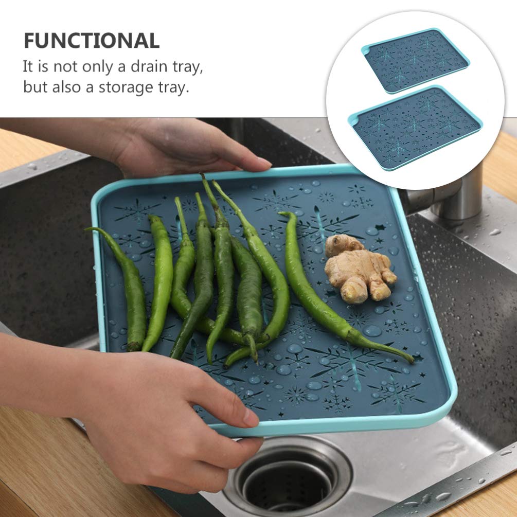Hemoton 2-Pack Rectangular Kitchen Drying Mat - Dish Drainer, Utensil Tray & Vegetable Drying Rack - Non-Slip Silicone Drain Board for Dishes, Cups & Tableware - Perfect for Countertop, Sink & Tea Station Organization
