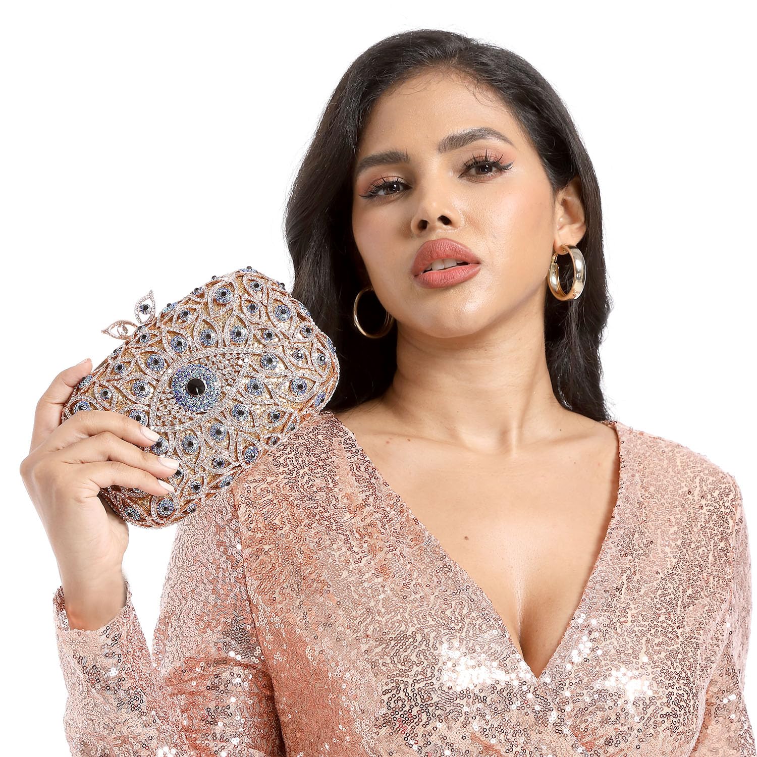 FGG Evil Eye Crystal Clutch Bag for Women - Elegant Rhinestone Evening Purse for Wedding, Party & Prom - Mini Handbag for Special Occasions & Night Out Accessories