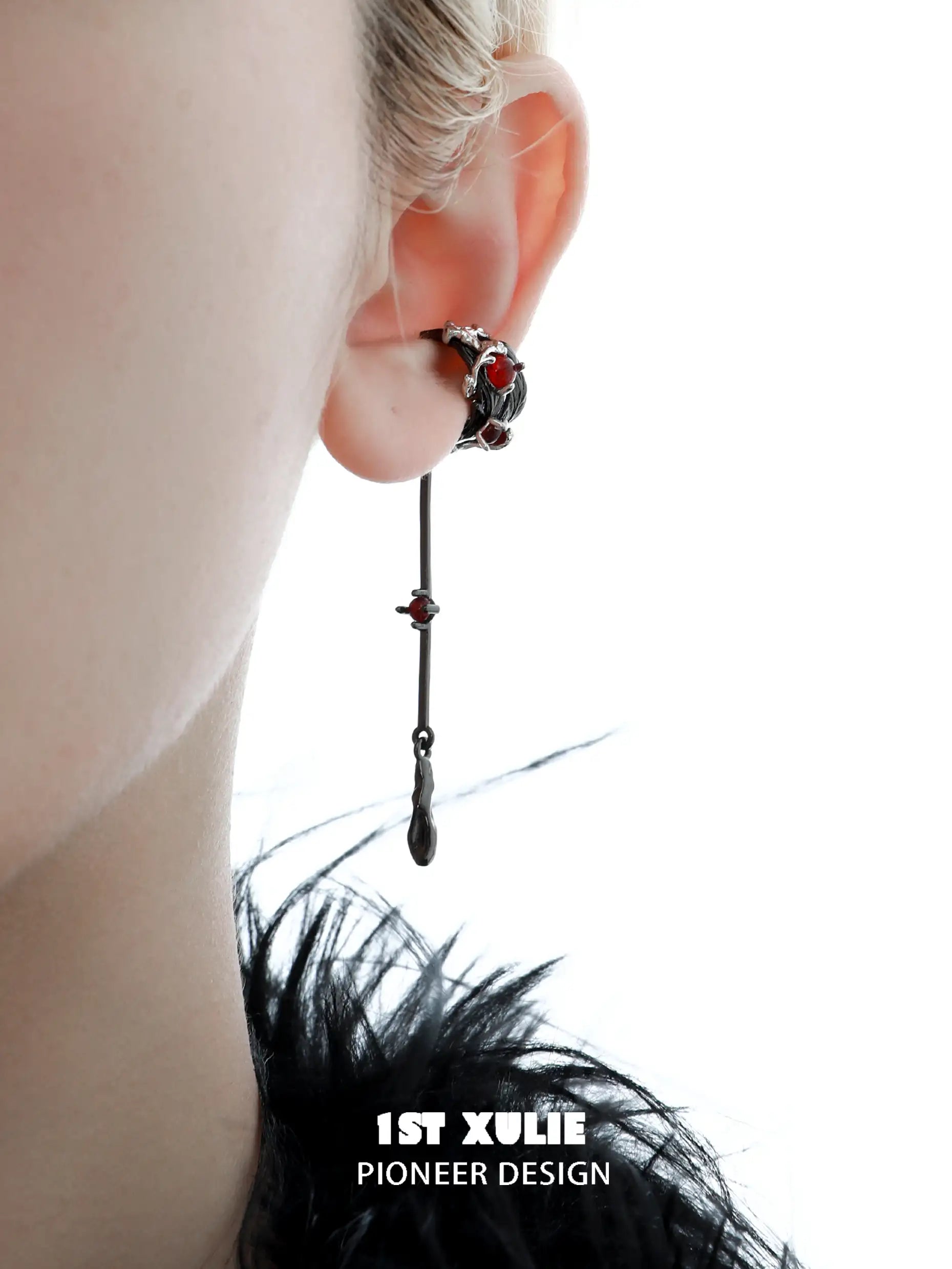 Lucifer Red Crystal 18K Black Gold Ear Clips™ - Elegant Luxury Earrings for Women, Perfect for Parties, Weddings & Special Occasions