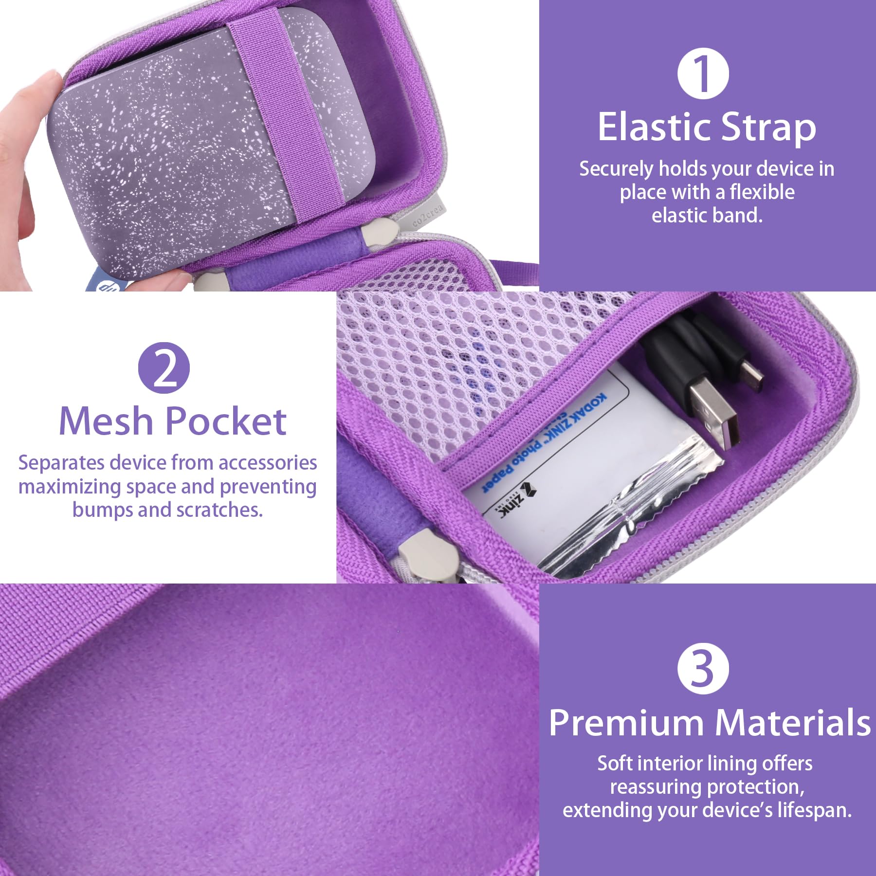 CO2CREA Durable Hard Case for HP Sprocket Portable 2x3