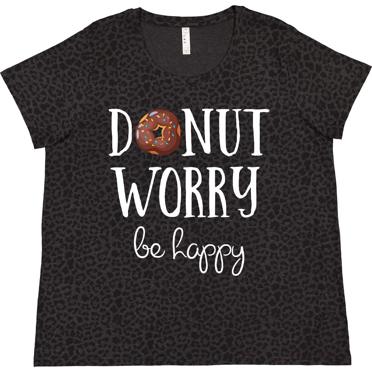 Inktastic Donut Worry Be Happy Women's Plus Size T-Shirt - Soft Cotton Funny Graphic Tee for Casual Wear, Lounge & Everyday Outfits