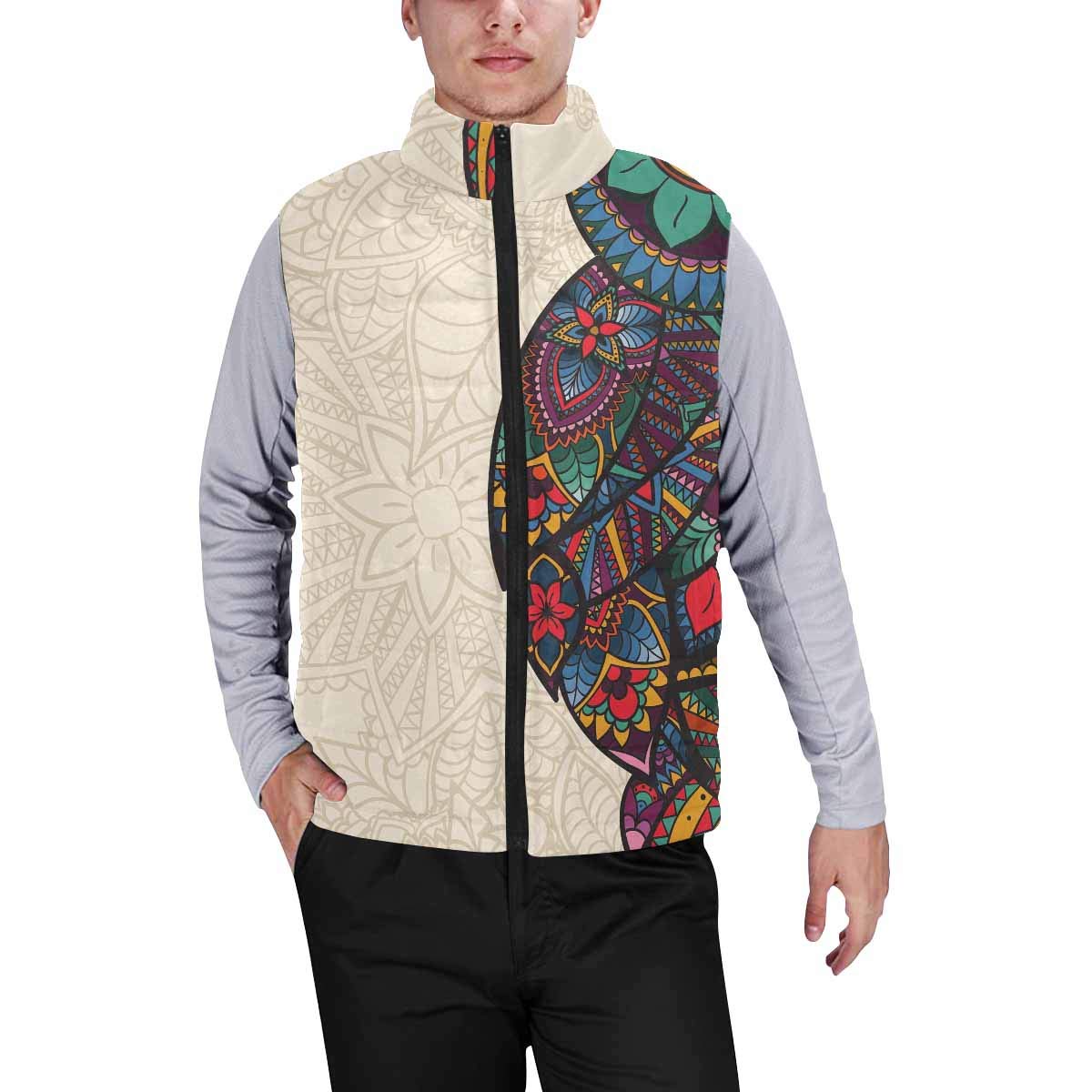 InterestPrint Men's Outdoor Casual Stand Collar Padded Vest Jacket with Owl Design - Lightweight Warm Winter Coat for Hiking, Camping & Daily Wear