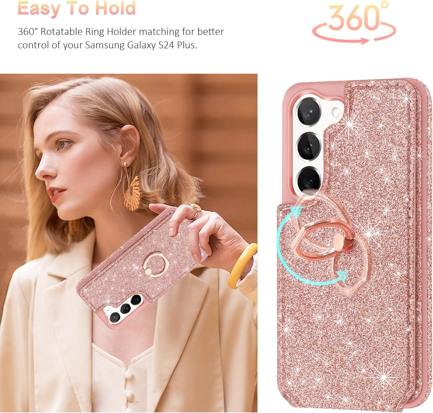 Samsung Galaxy S24 Plus Case - Glitter Wallet Phone Cover with Card Slots, Shockproof Leather Protective Case for Women & Men | Perfect for Daily Use, Travel, and Business Meetings
