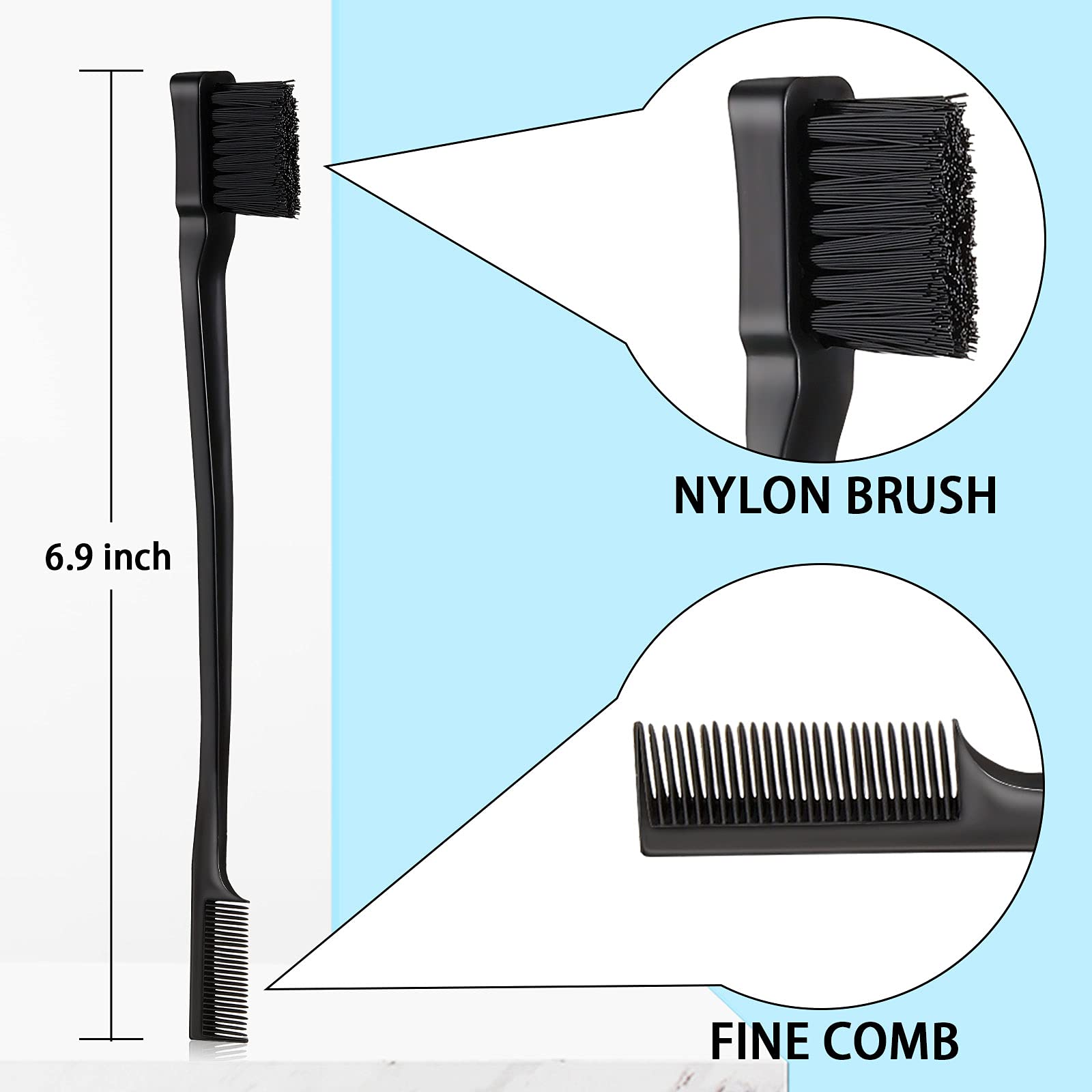 Geiserailie 3-Piece Slick Back Hair Brush Set - Boar Bristle Brush & Edge Control Teasing Comb for Women - Perfect for Black Hair Styling & Salon Use (Black) | Great for Smoothing, Styling & Edge Taming at Home or Professional Salon
