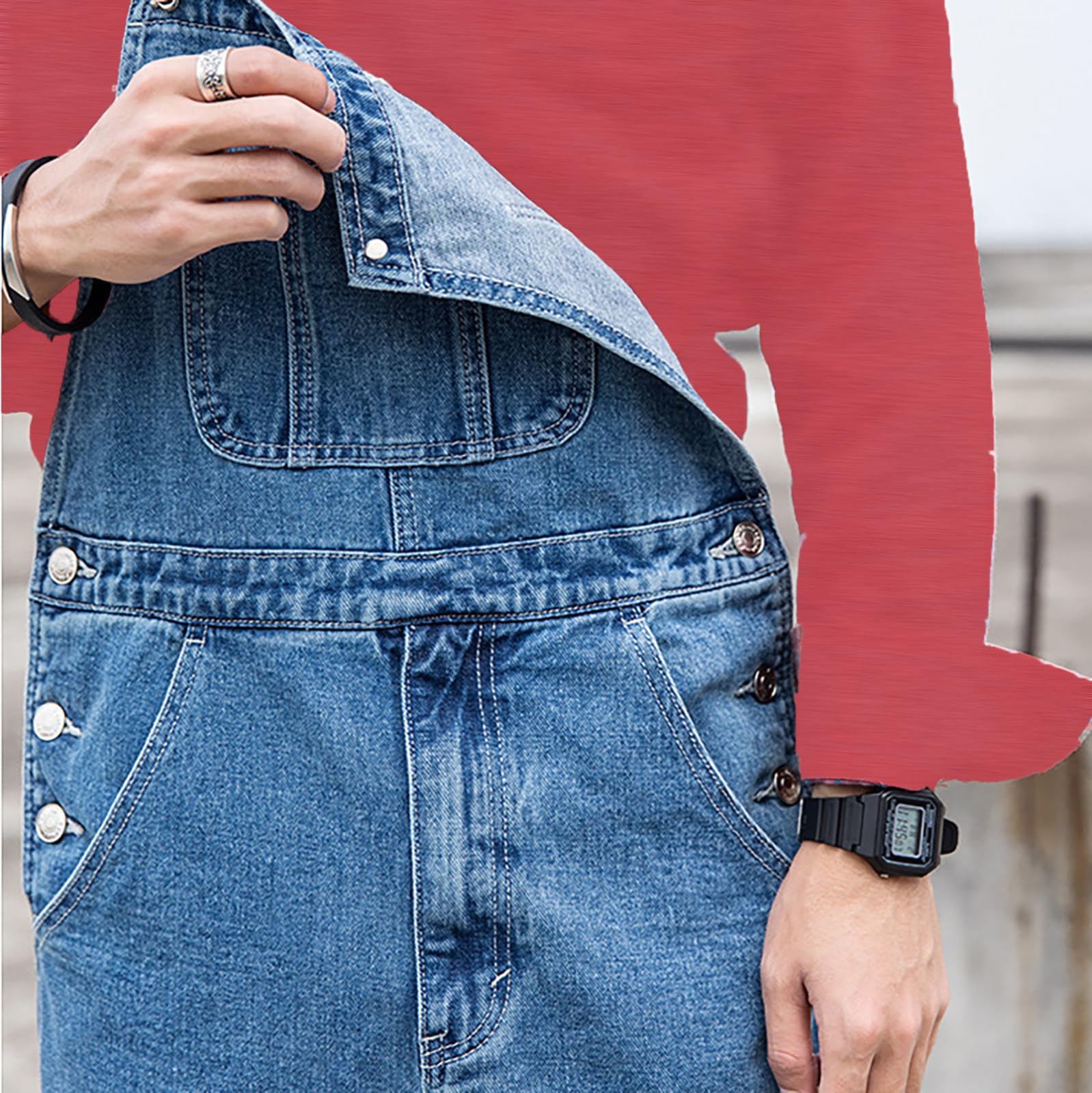 KonJim Men's Lightweight Denim Bib Overalls - Loose Fit Casual & Work Jumpsuit with Adjustable Straps | Durable Utility Coveralls for Farming, Construction & Outdoor Activities | Fashionable Romper Workwear for Everyday Style