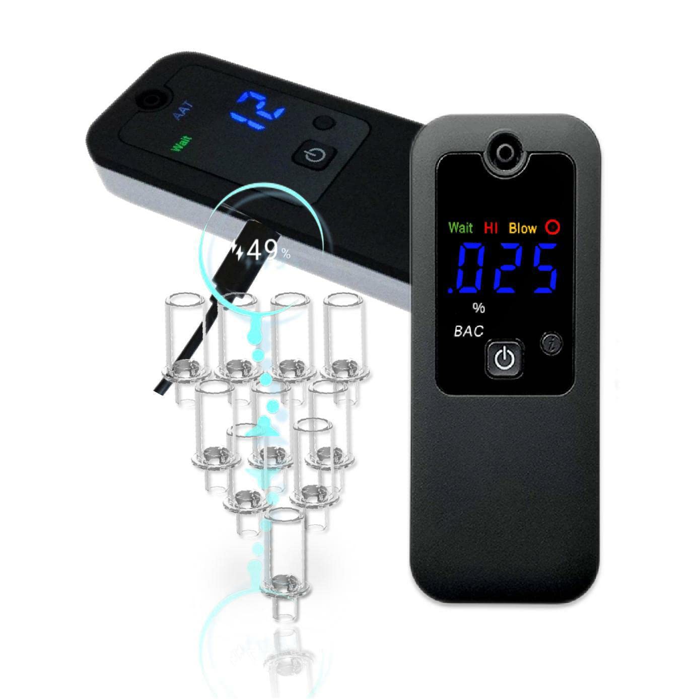 Professional Digital Breathalyzer with High-Accuracy Sensor - Rechargeable Alcohol Tester for Personal & Workplace Use - Includes 10 Disposable Mouthpieces | Perfect for Home Safety Checks, Office Parties & Law Enforcement Scenarios