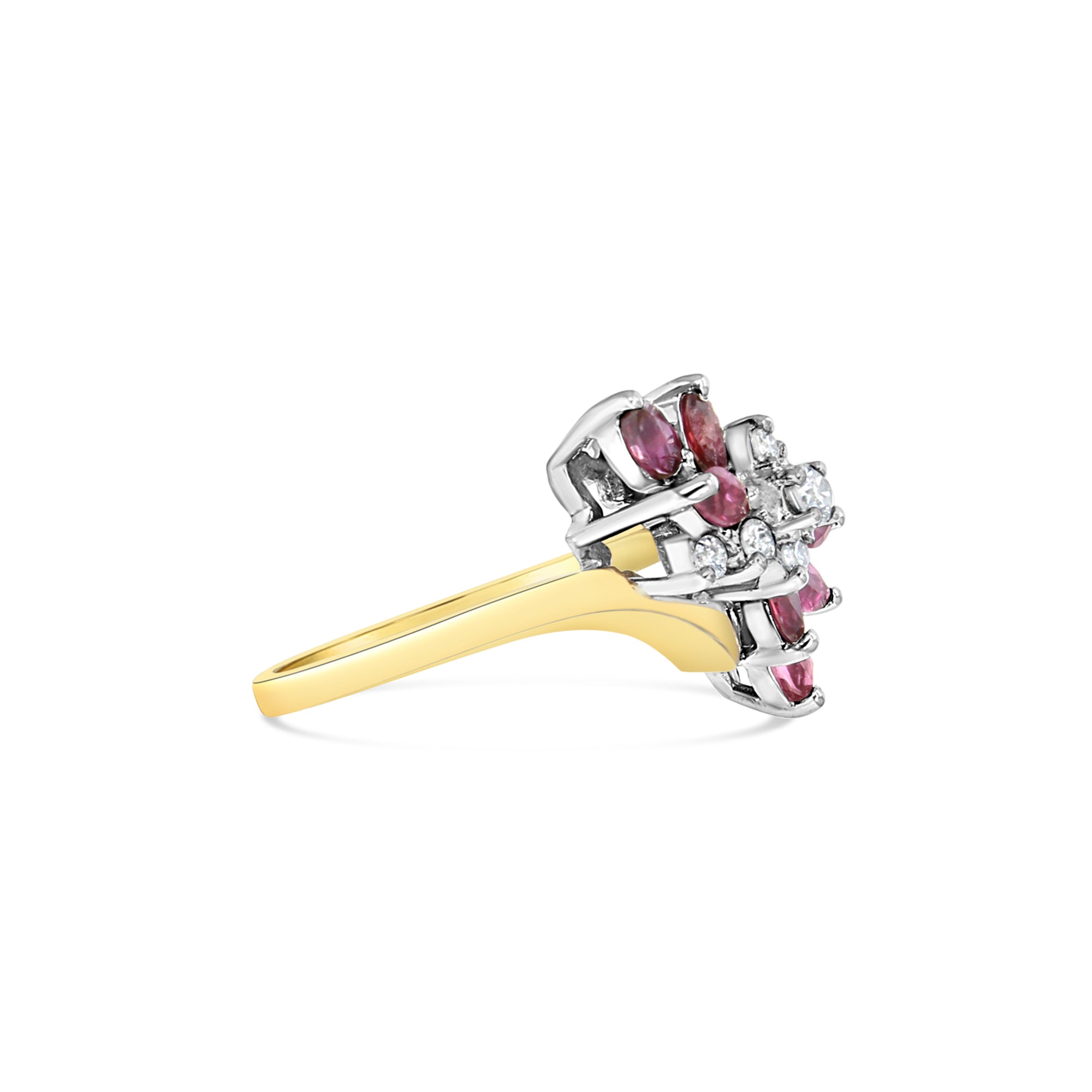 14K Yellow Gold Ruby & Diamond Cocktail Ring - 0.35cttw Vintage Style Statement Jewelry for Women, Perfect for Evening Parties, Weddings & Special Occasions
