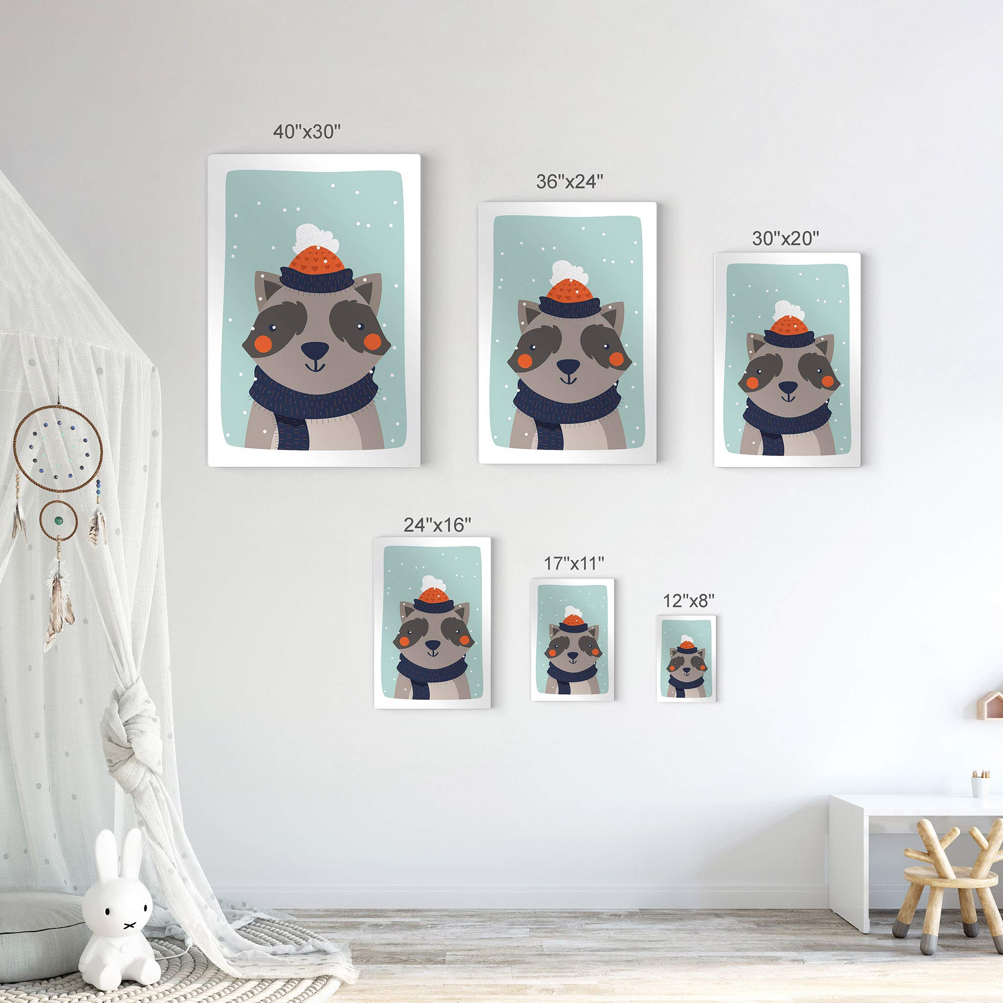 Cute Raccoon Winter Theme Metal Wall Art - Turquoise Background Kids Room Decor, Nursery Decor, Baby Room Decor - 12x8 Inches - Made in USA | Perfect for Children's Bedrooms, Playrooms & Winter-Themed Nurseries