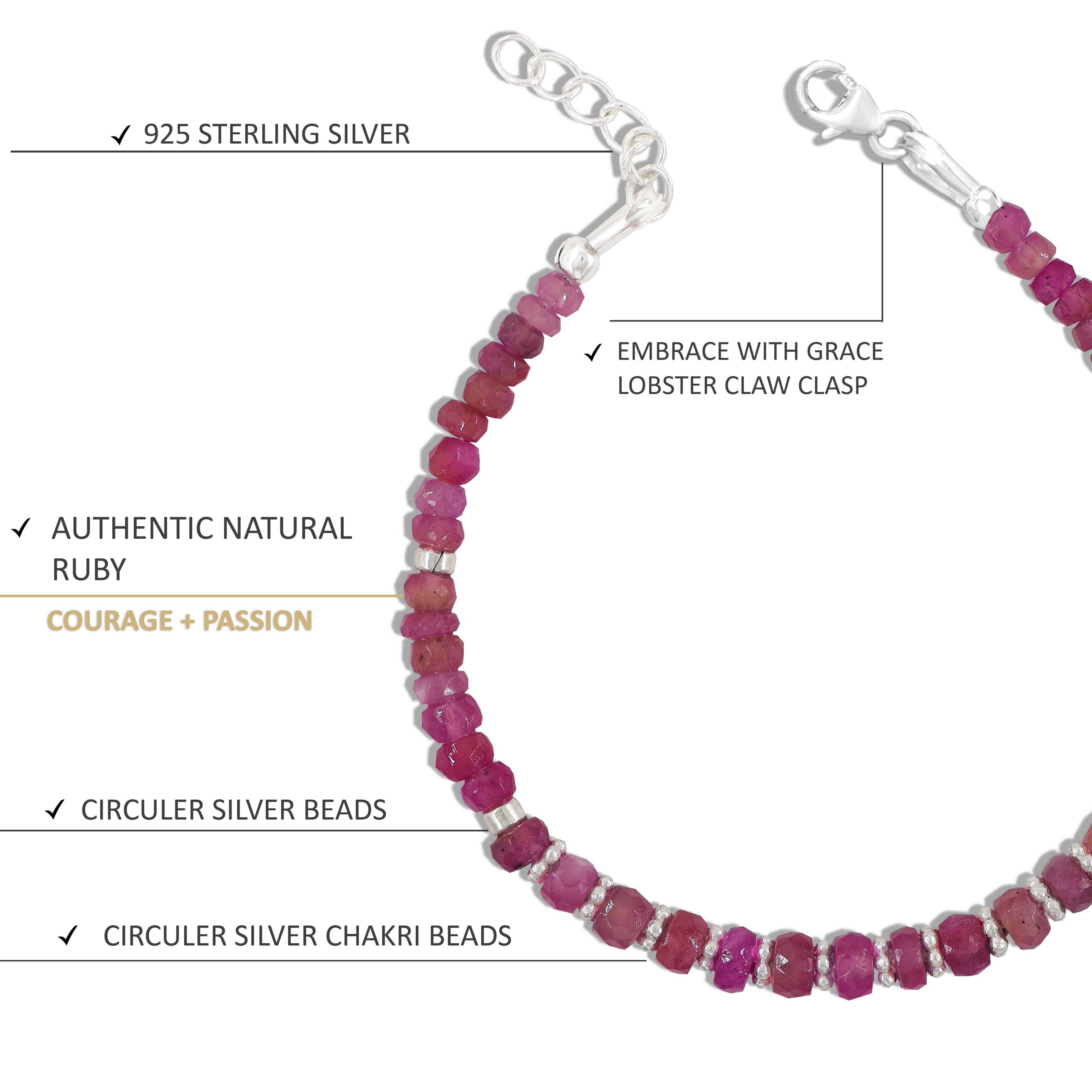 Natural Ruby Rondelle Beaded Bracelet for Women - Genuine Gemstone Beaded Jewelry - Perfect for Gifts, Weddings & Special Occasions