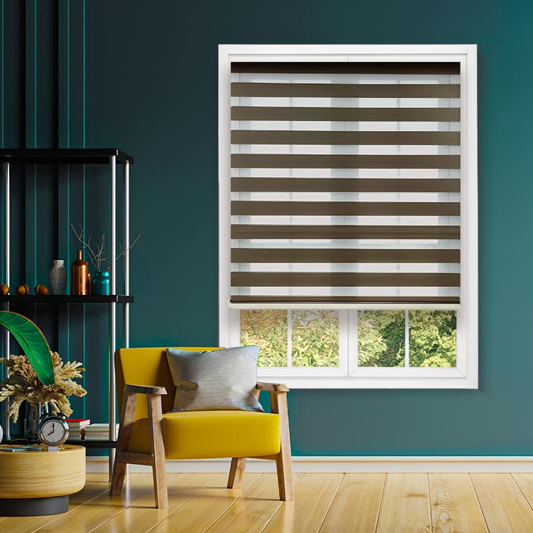 A&O Zebra Roller Blinds - Dual Layer Blackout & Sheer Shades for Day & Night Use - Easy to Install Window Coverings - 57