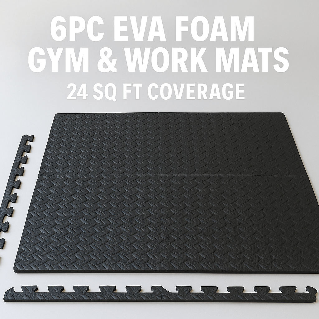 24 & 192 SQ FT EVA Foam Interlocking Exercise Mats - Non-Slip Gym Flooring & Home Workout Mats (6PC & 48PC) for Home Gym, Yoga, Playroom, and Kids Play Area