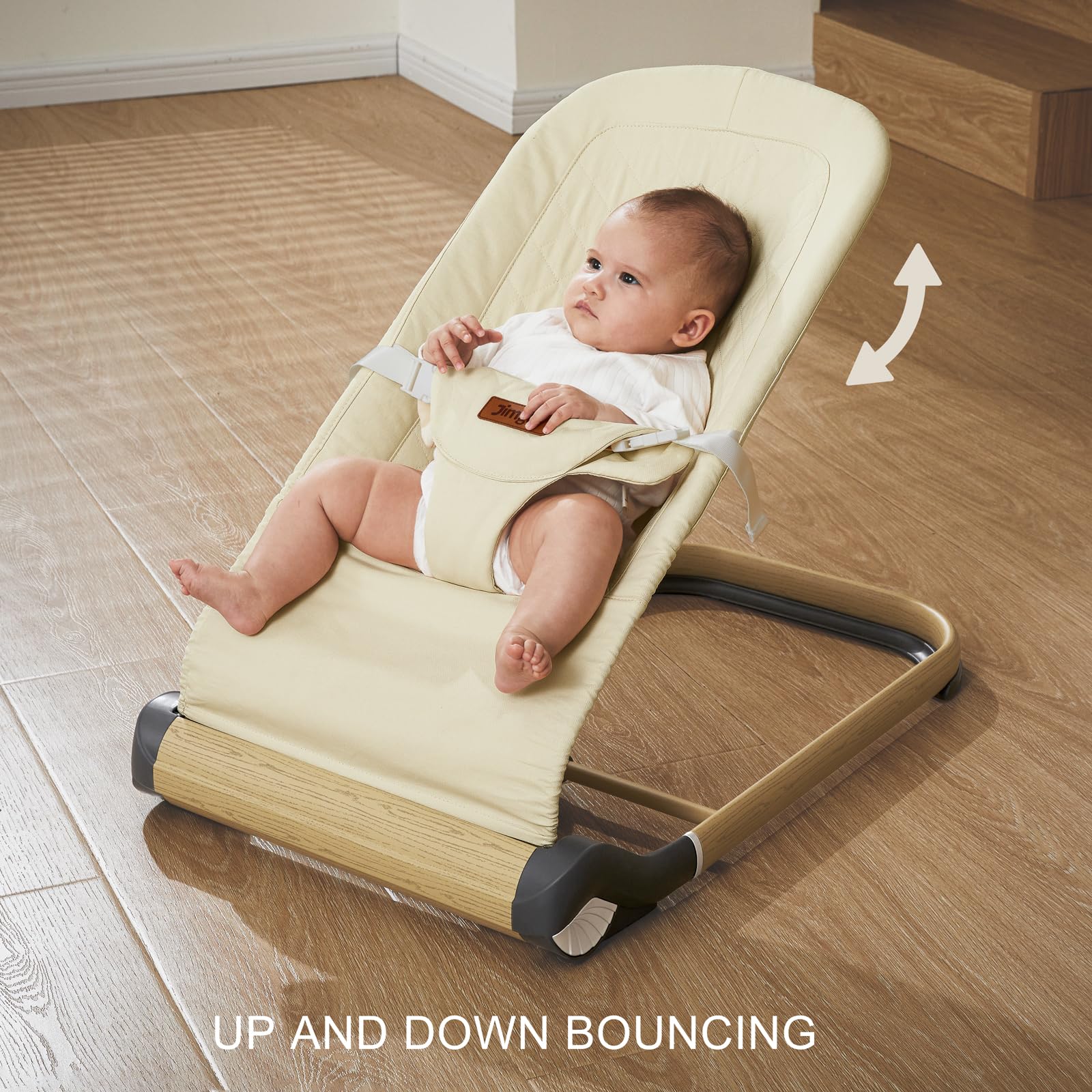 Foldable Baby Bouncer Seat with Adjustable Height - Portable Infant Bouncer for Newborns & Toddlers (Soft Cotton, Beige) | Perfect for Home, Nursery & Travel Use