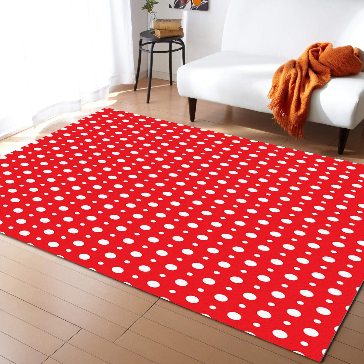 Large Non-Slip Rectangular Area Rug 2.7' x 5' - Polka Dot White Durable Living Room Carpet for Bedroom, Bedside & Outdoor Use - Perfect for Home Decor, Kids Play Area and Office Spaces