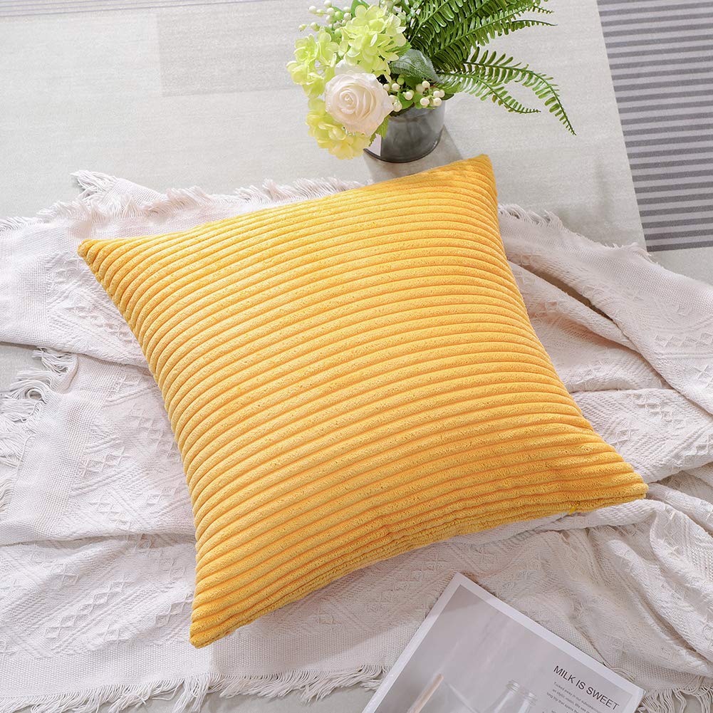 Artscope 18x18 Inch Cozy Striped Corduroy Pillow Covers - Super Soft Decorative Square Throw Pillow Cases for Sofa, Couch, Bed & Car - Yellow Home Decor for Living Room, Nursery & Office