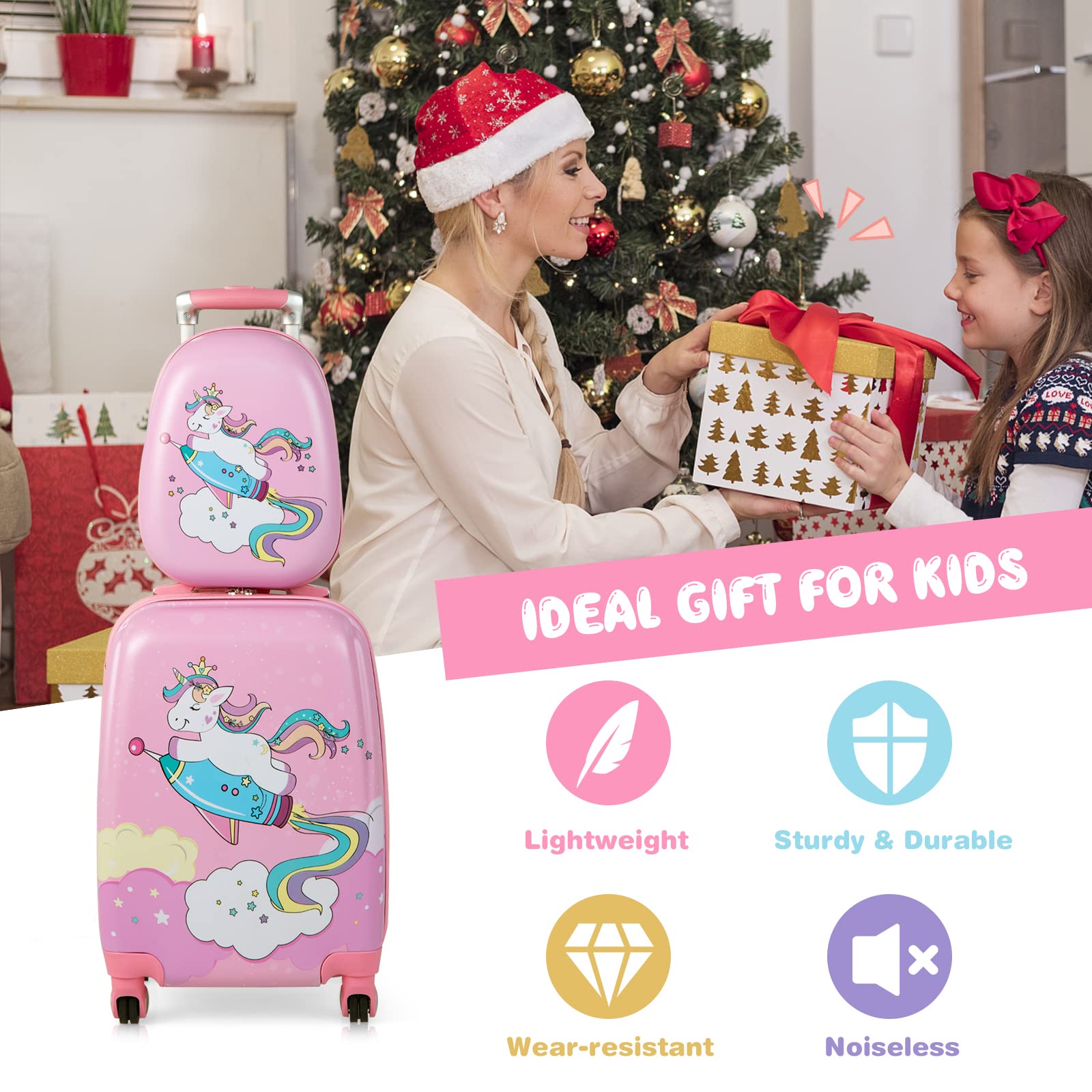 GYMAX 2-Piece Kids Carry-On Luggage Set with 4 Spinner Wheels - 12