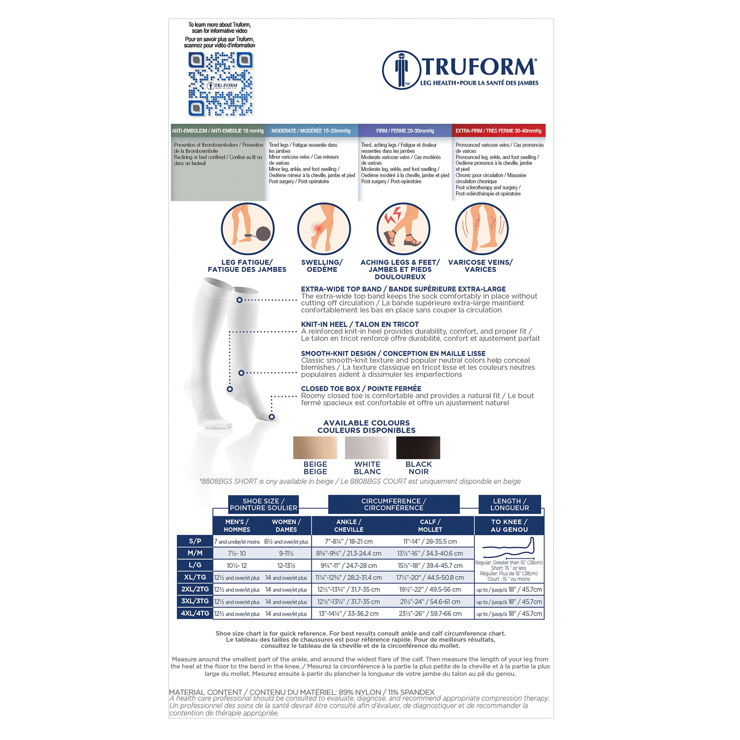 Truform 18 mmHg Compression Stockings for Men & Women - Knee High, Closed Toe, Black, X-Large - Ideal for Post-Surgery Recovery, Varicose Veins & Travel Comfort