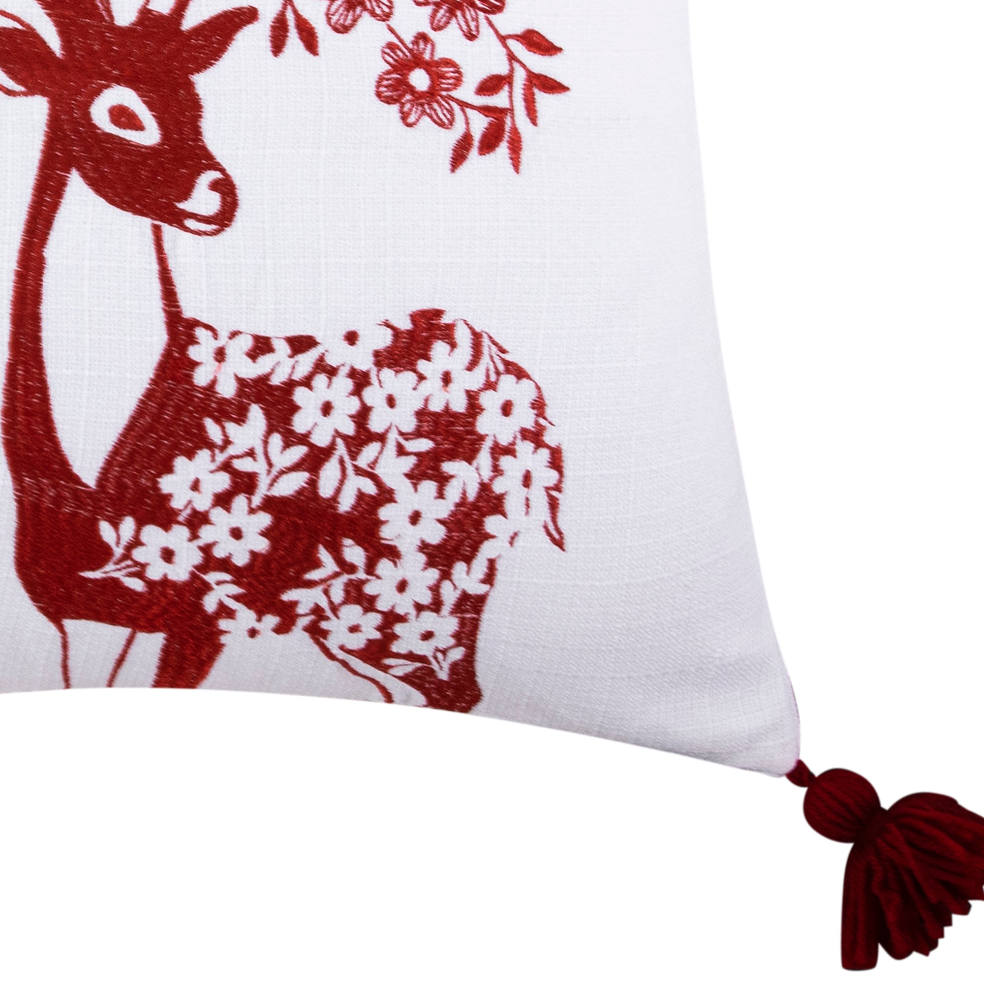 Red Deer Embroidered Throw Pillow Cover 18x18 - Christmas Home Decor for Couch, Bed & Holiday Gift