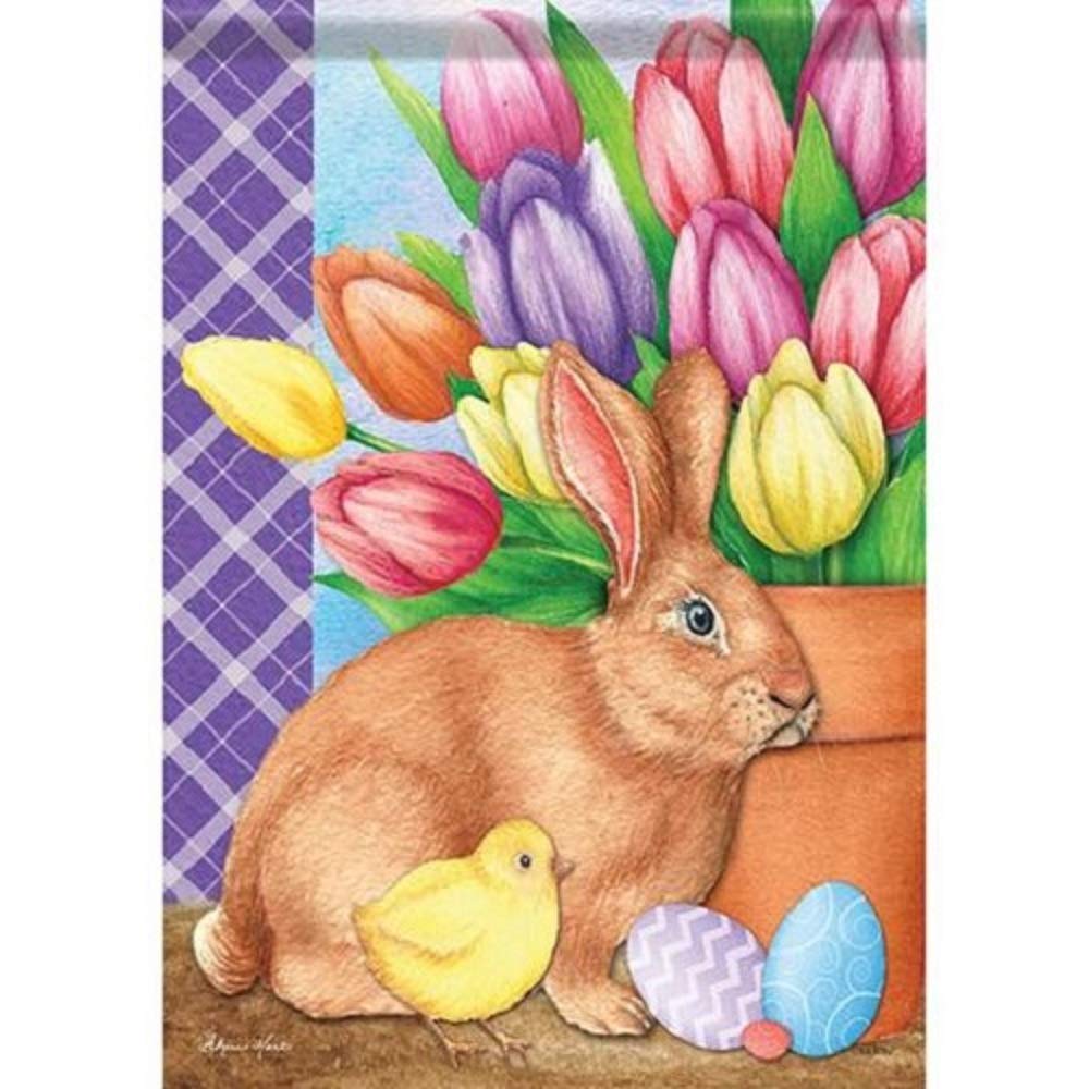 Easter Bunny and Tulips Garden Flag - Spring Home Decor for Front Porch, Yard, and Outdoor Seasonal Display