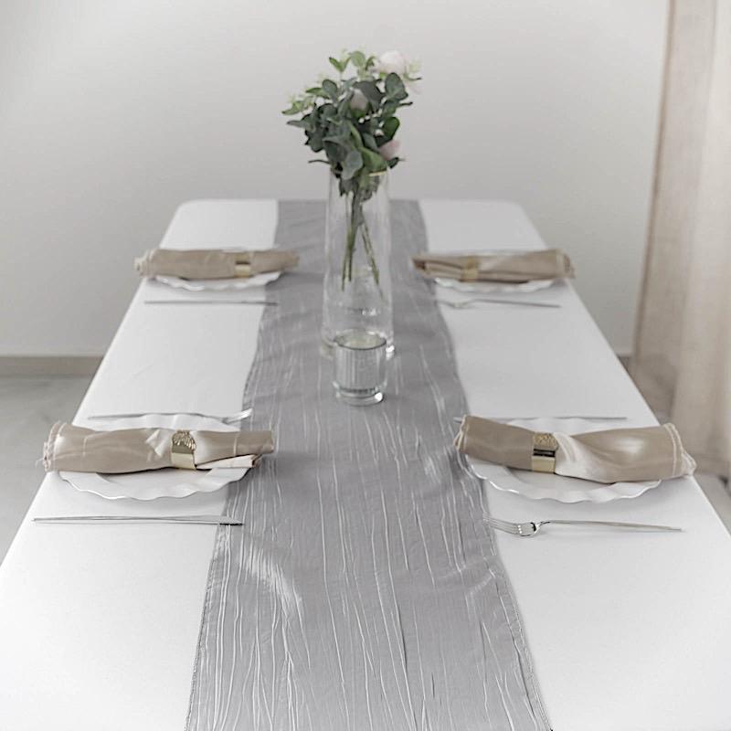 12-Pack 108-Inch Metallic Accordion Crinkled Taffeta Table Runner for Wedding, Party, Holiday & Home Decor - Elegant Dining Table Decorations