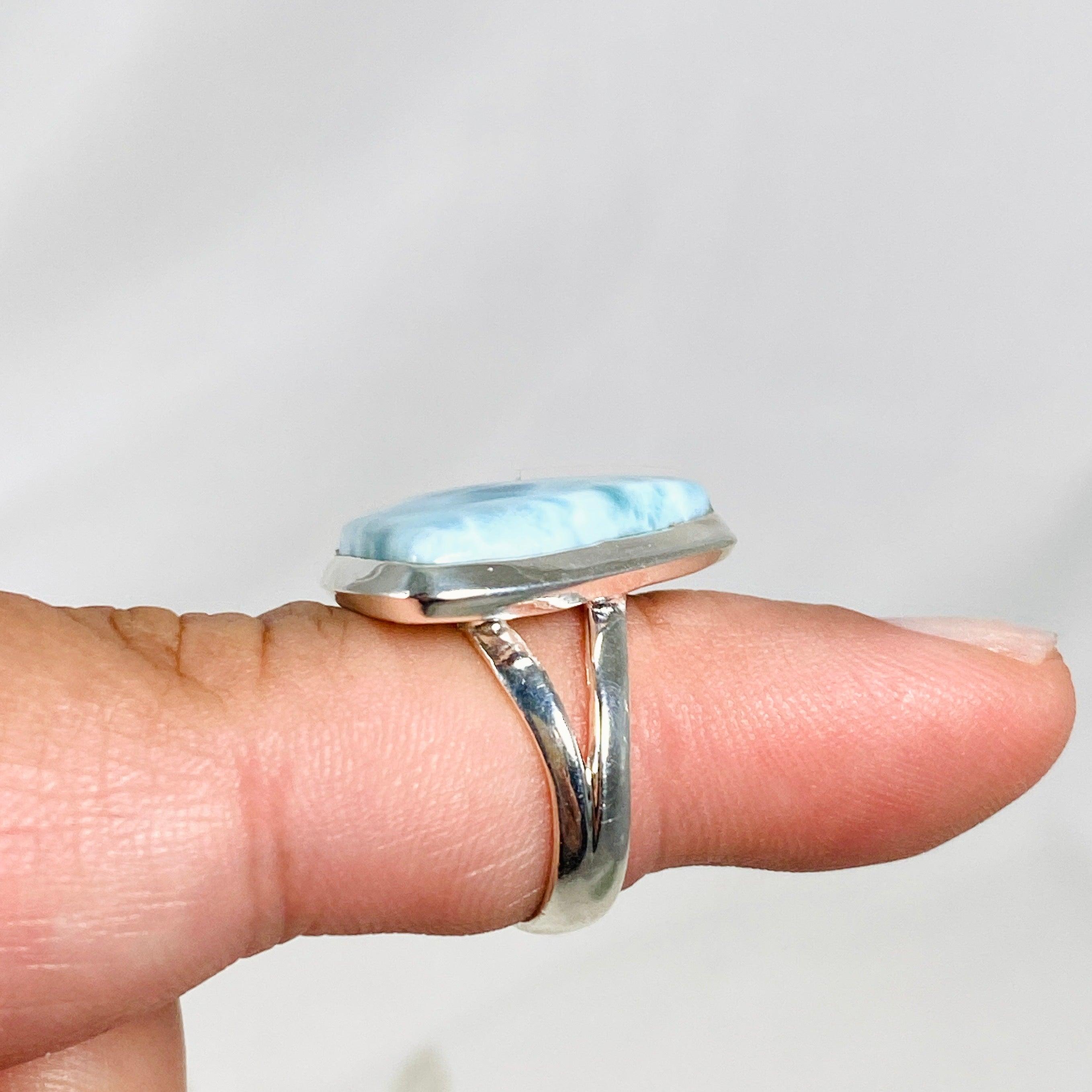 Larimar Triangular Ring Size 6 KRGJ3097 - Handmade Sterling Silver Jewelry for Women, Perfect for Gifts, Weddings & Everyday Wear
