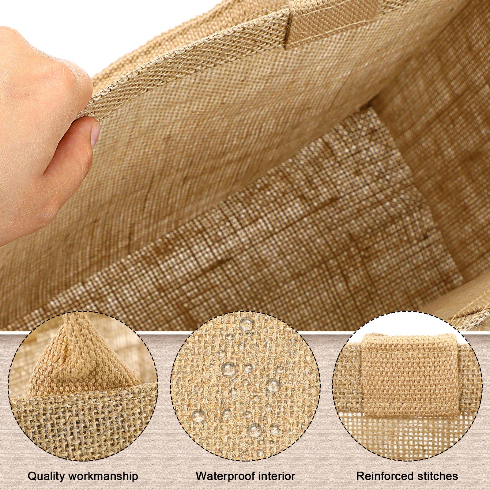 Shappy Eco-Friendly Burlap Tote Bags with Sturdy Handles - Jute Grocery Shopping Bags with Waterproof Laminated Interior - 15.8 x 11.8 x 5.9 Inches - Perfect for Weddings, Farmers Markets & Beach Outings