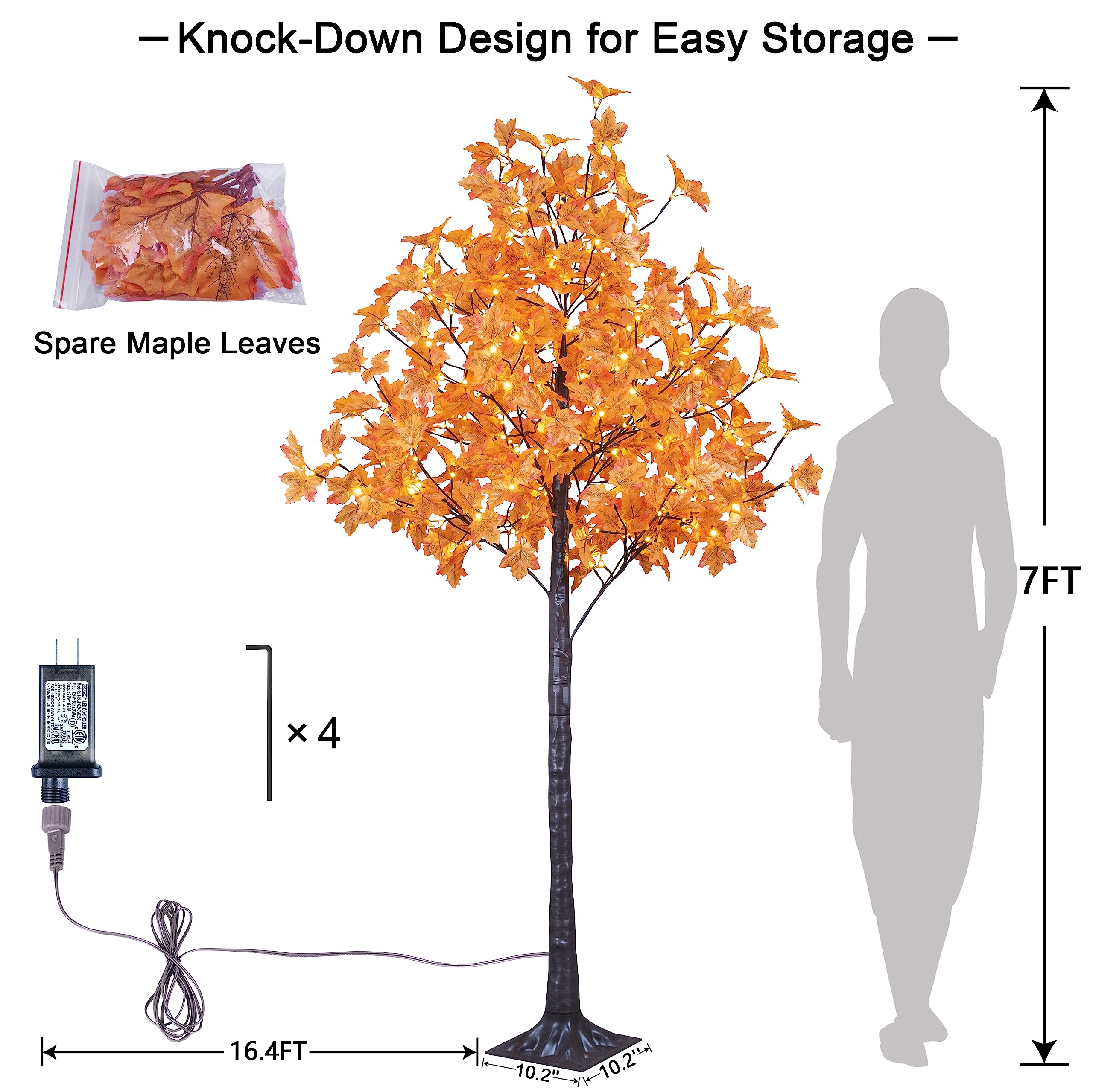 Lightshare 7FT LED Maple Tree with 208 Warm White Lights - Fall Thanksgiving Harvest Decor for Home, Garden & Party | Indoor/Outdoor Holiday Decoration
