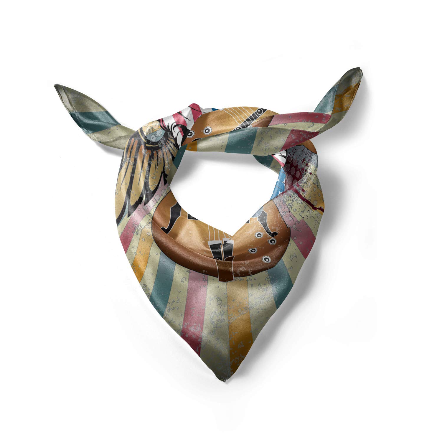 Ambesonne Guitar Hair Scarf - Angry Skull American Flag Head Wrap for Women | Stylish Bandana for Concerts, Music Festivals & Outdoor Activities