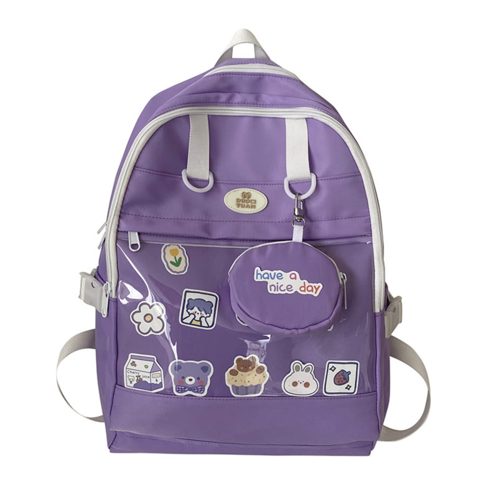 Cute Japanese School Backpack for Teen Girls - Kawaii Aesthetic Ita Bag with Adorable Stickers (Purple) | Perfect for School, Travel & Anime Conventions