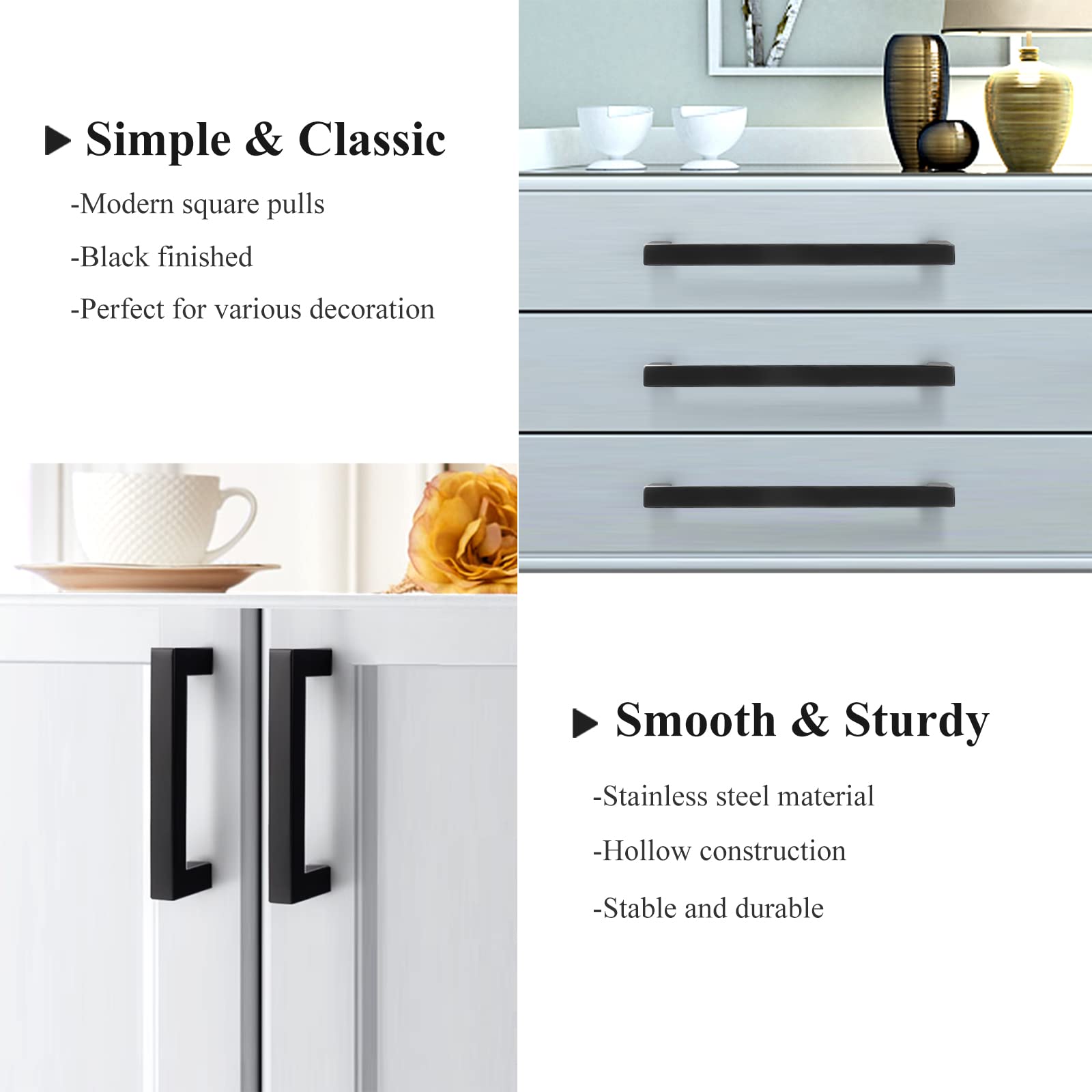 20 Pack Black Square Cabinet Pulls 12-3/5