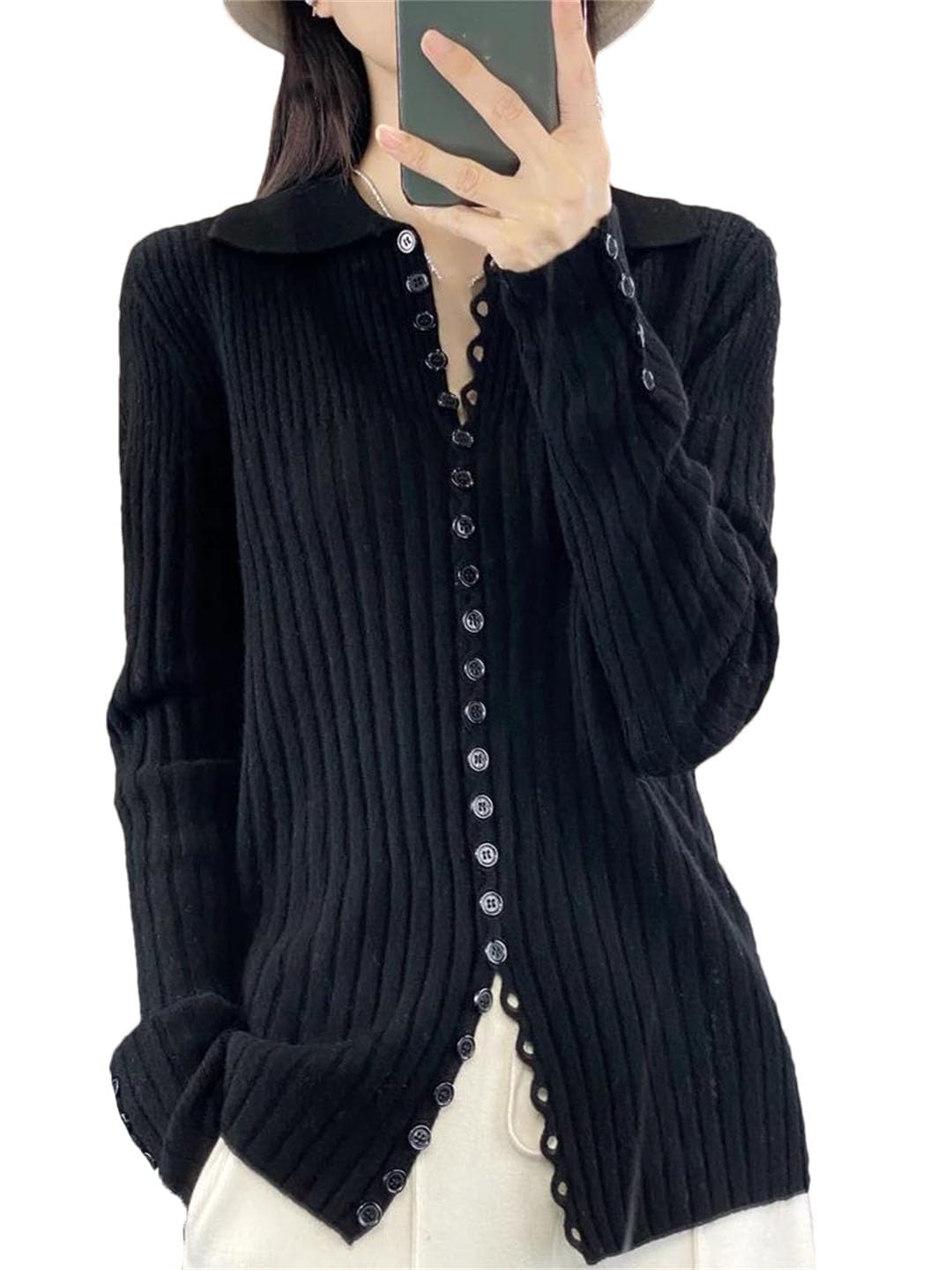 Women's Cashmere Knit Cardigan - Soft Wool Sweater with Turn-Down Collar for Winter & Spring | Cozy Layering Piece for Office, Dating & Casual Outfits
