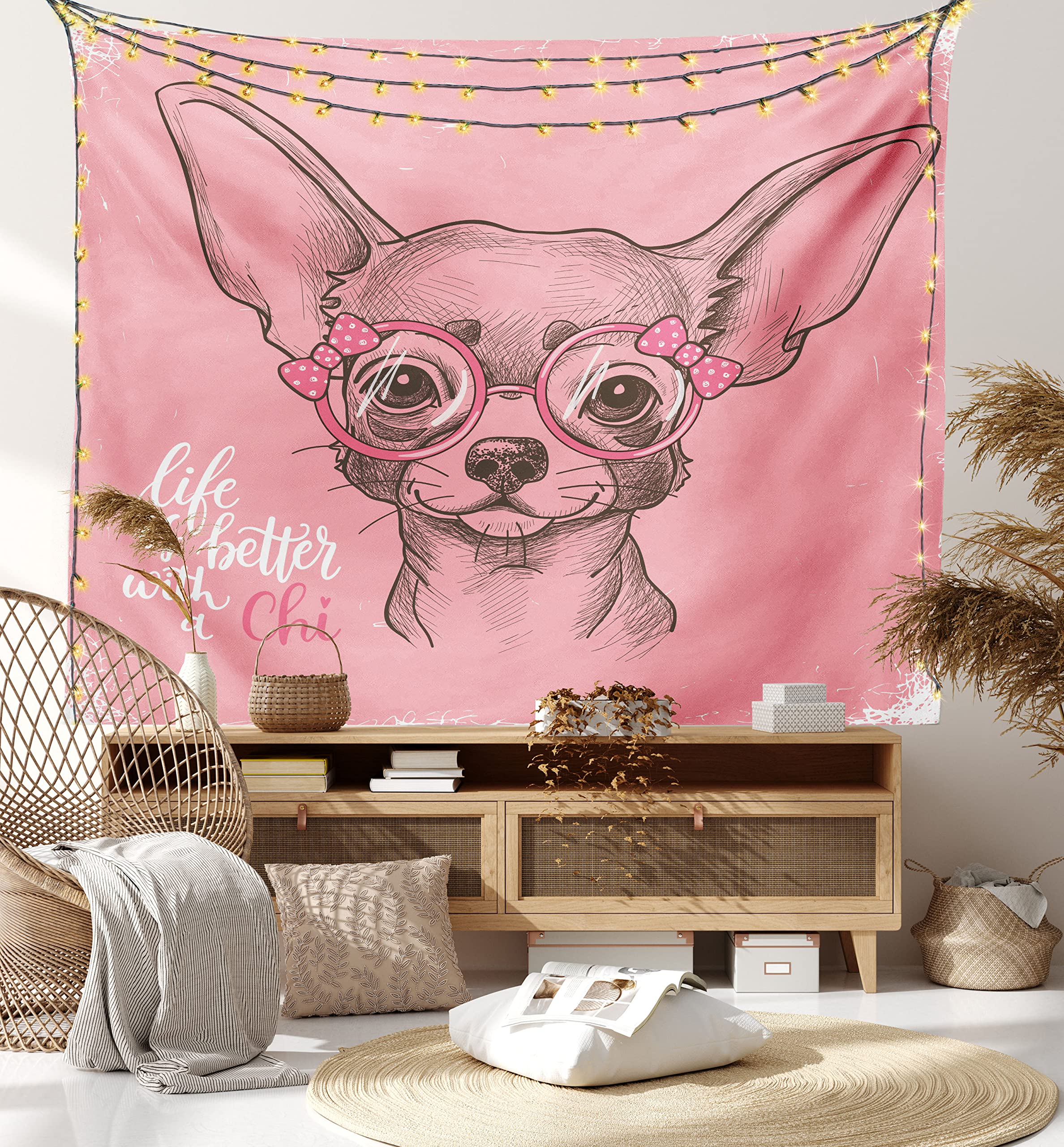 Ambesonne Dog Tapestry King Size - Chihuahua Sketch Wall Art for Bedroom Decor, 23