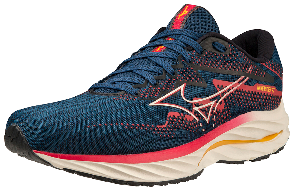 Mizuno Wave Rider 27 Running Shoes for Men - Blue Opal/Papyrus/Ski Patrol | Lightweight Cushioned Road Running Shoes | Perfect for Marathon Training & Daily Jogging