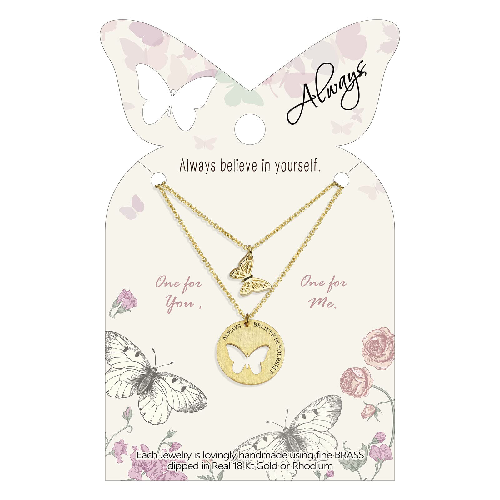 Butterfly Best Friend Necklace Set for 2 - Matching BFF Necklaces with Inspirational Engraving | Friendship Gifts for Women, Girls, Sisters | Perfect for Long Distance Relationships, Birthdays & Anniversaries | Wear Daily or for Special Occasions