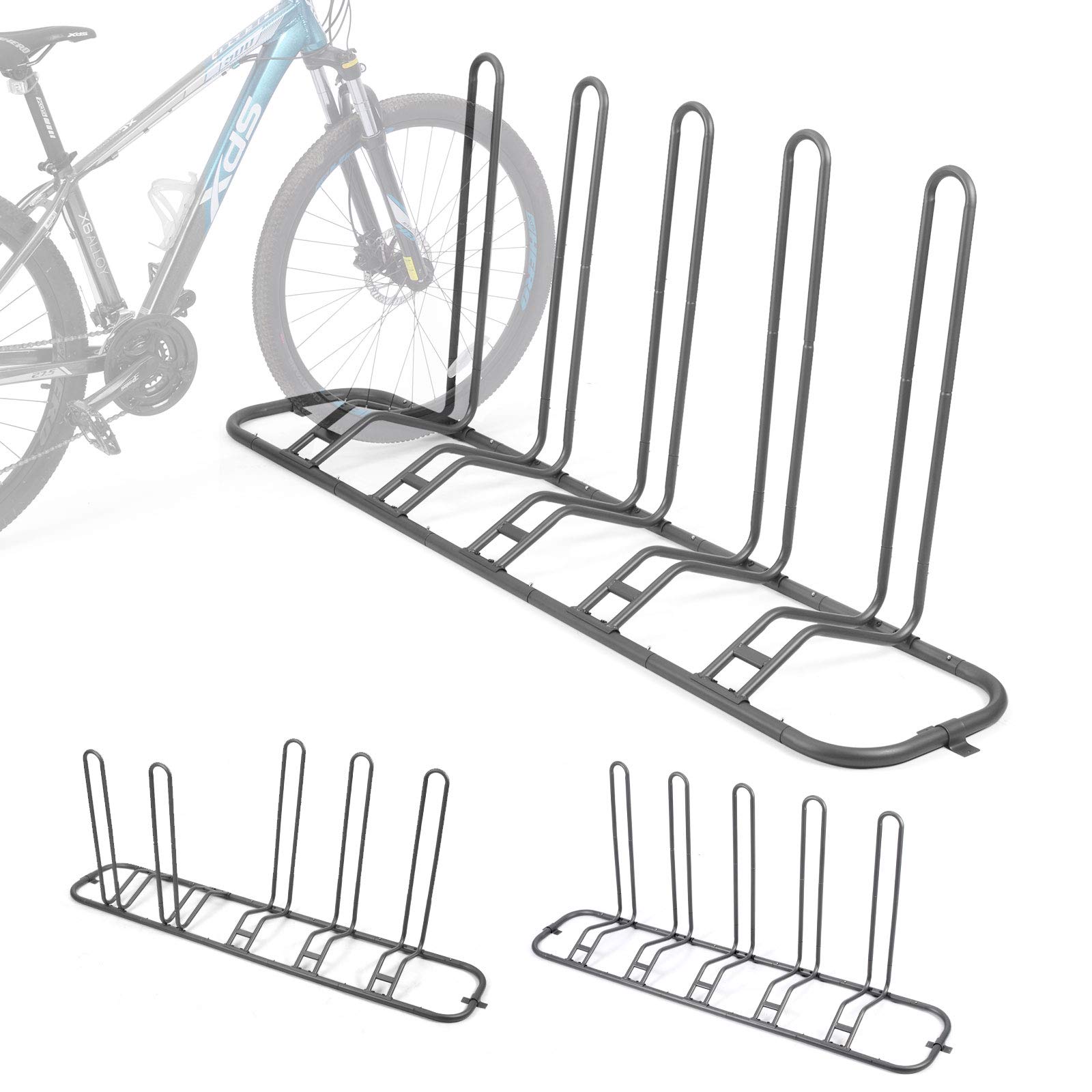 **Ikkle Bike Parking Stand - Heavy Duty Adjustable Bicycle Rack for 5 Bikes, Dual Purpose Garage Storage Holder with 2 Extra Floor Anchor Brackets - Indoor & Outdoor Use for Home, Apartment, or Commercial Spaces**