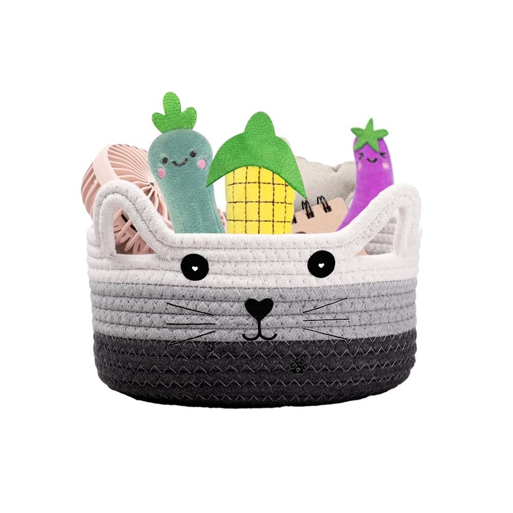 Kamuavni Cute Laundry Basket - Baby Toy Organizer, Decorative Storage Bin with Handles - Perfect for Nursery, Pet Toys & Baby Shower Gifts (White+Grey) - Ideal for Home Organization & Kids Room Decor