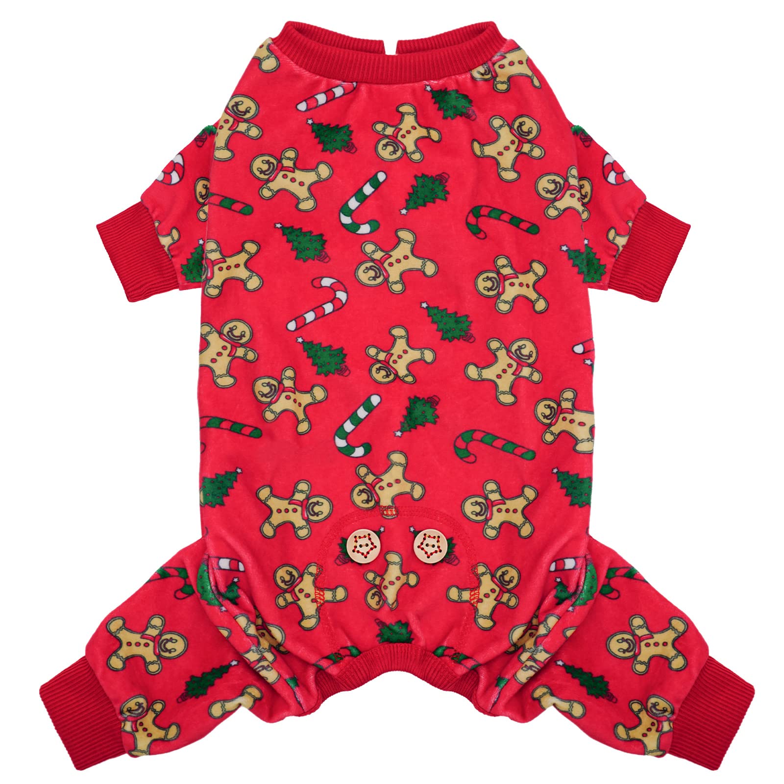 KYEESE Christmas Tree Gingerbread Man Dog Pajamas - Soft Stretchable Holiday Pjs for Small Dogs & Cats - Perfect for Christmas Photos & Cozy Winter Nights