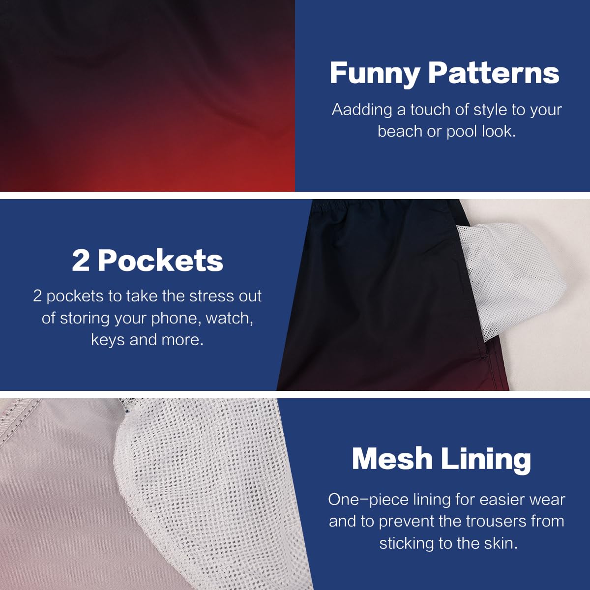 **Men's Quick Dry Swim Trunks with Mesh Lining & Pockets - Funny Beach Swim Shorts for Swimming, Surfing & Summer Vacations**