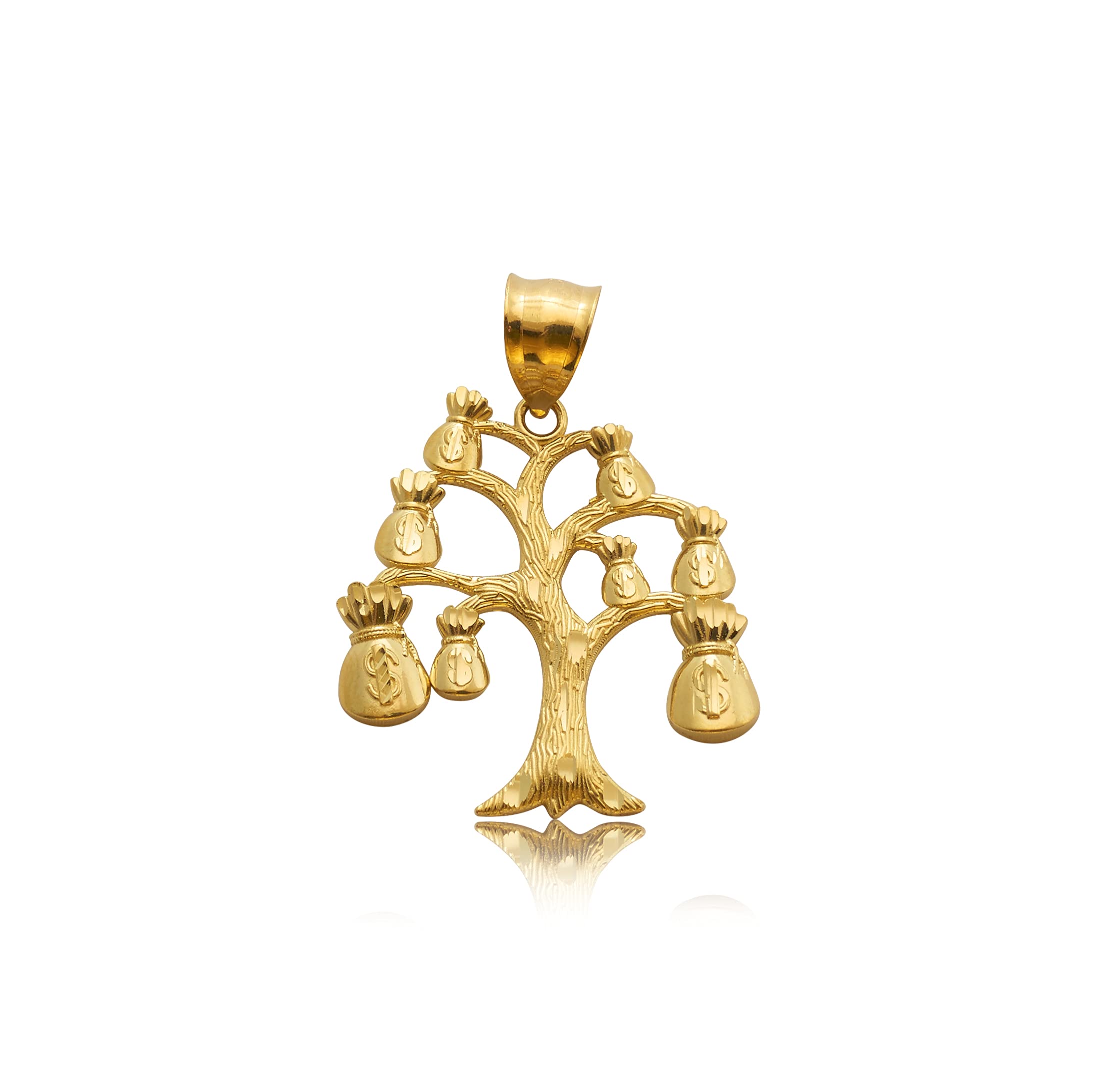 10k Yellow Gold Money Bag Tree Charm Pendant (1.40
