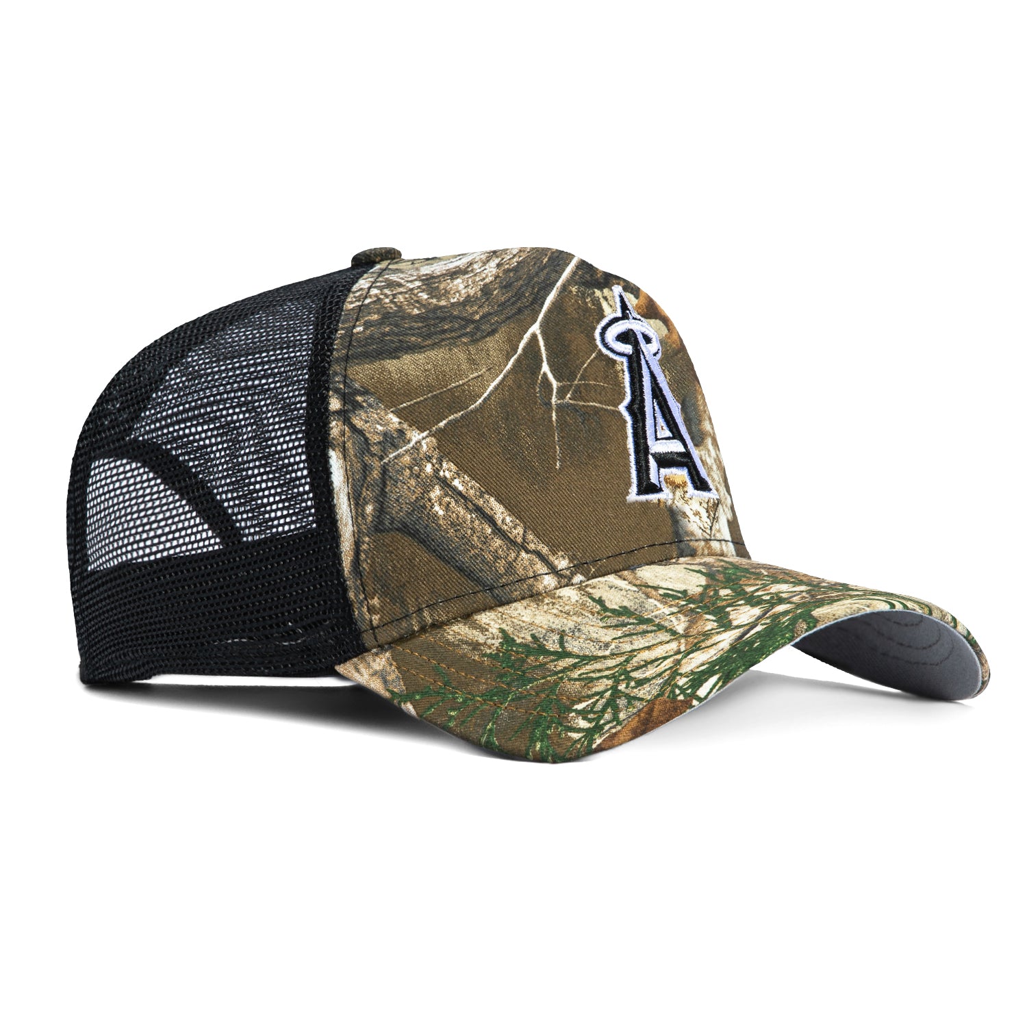 New Era 9Forty A-Frame Los Angeles Angels Snapback Trucker Hat - Realtree Camo & Black - Baseball Cap for Men & Women - Perfect for Games, Outdoor & Casual Wear
