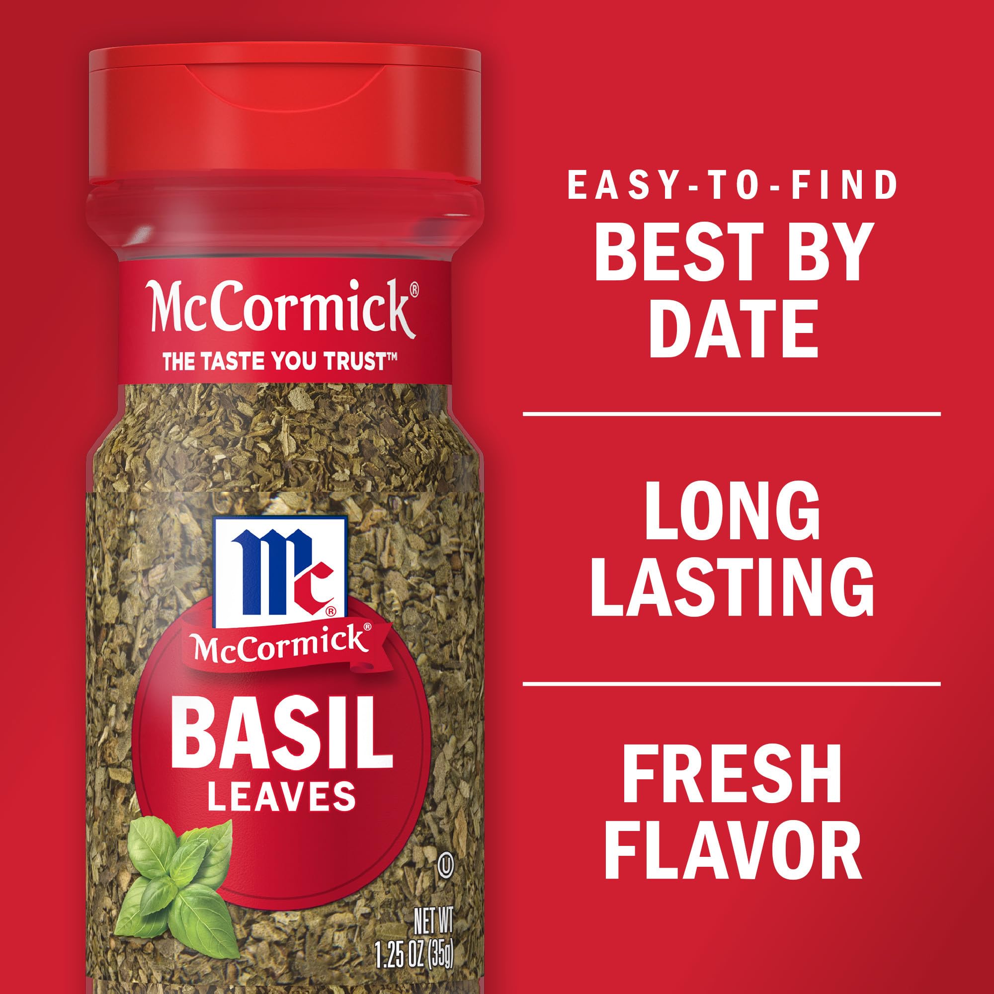 McCormick Basil Leaves, 1.25 oz (Pack of 12) | Premium Dried Basil Herbs for Cooking, Italian Recipes, Pasta, Pizza & Salad | Perfect for Home Chefs & Restaurant Use